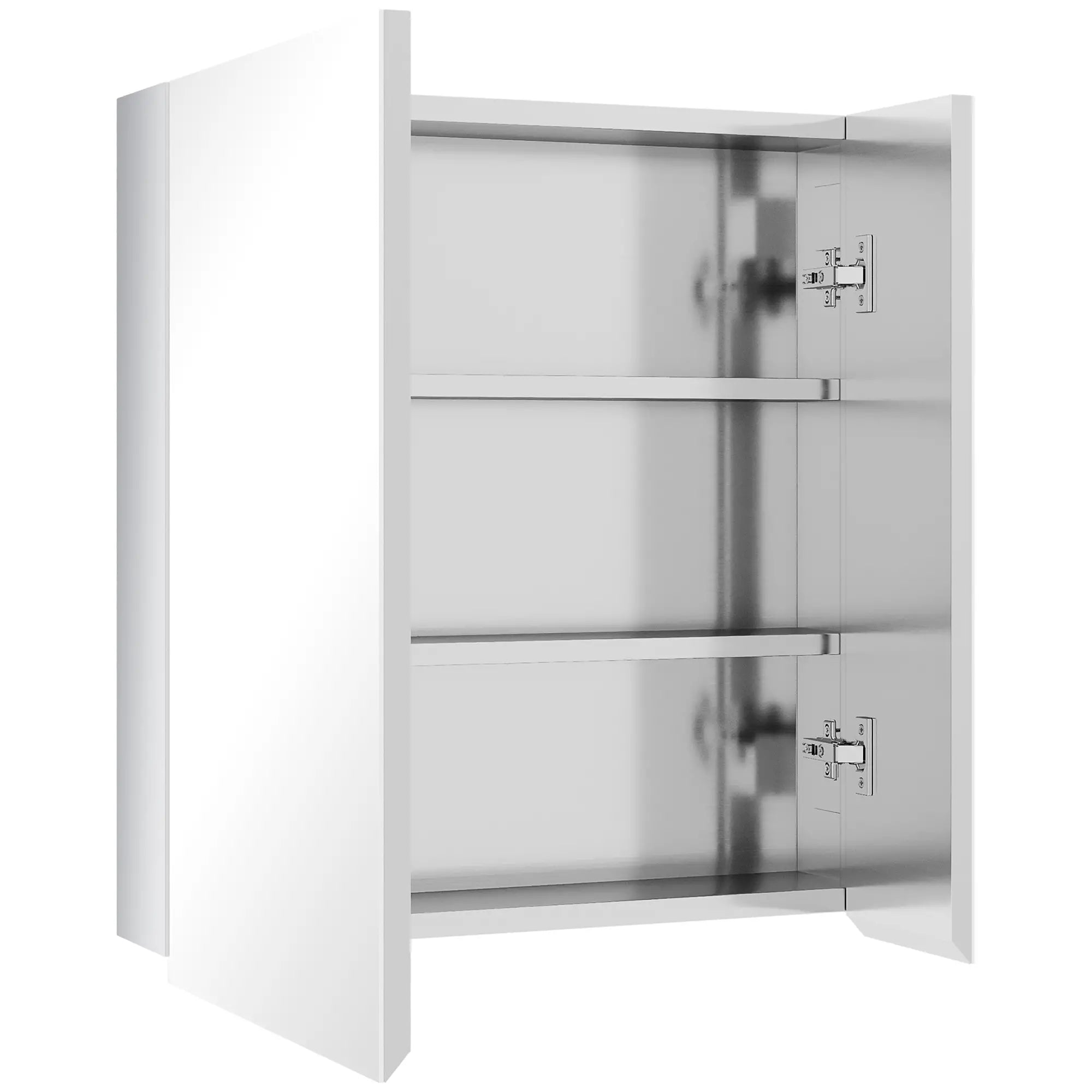 kleankin Spiegelschrank, Badschrank, 2 Spiegeltüren, 3 Innenböden, Edelstahl, Farbe: Silber, 54 x 13 x 60 cm