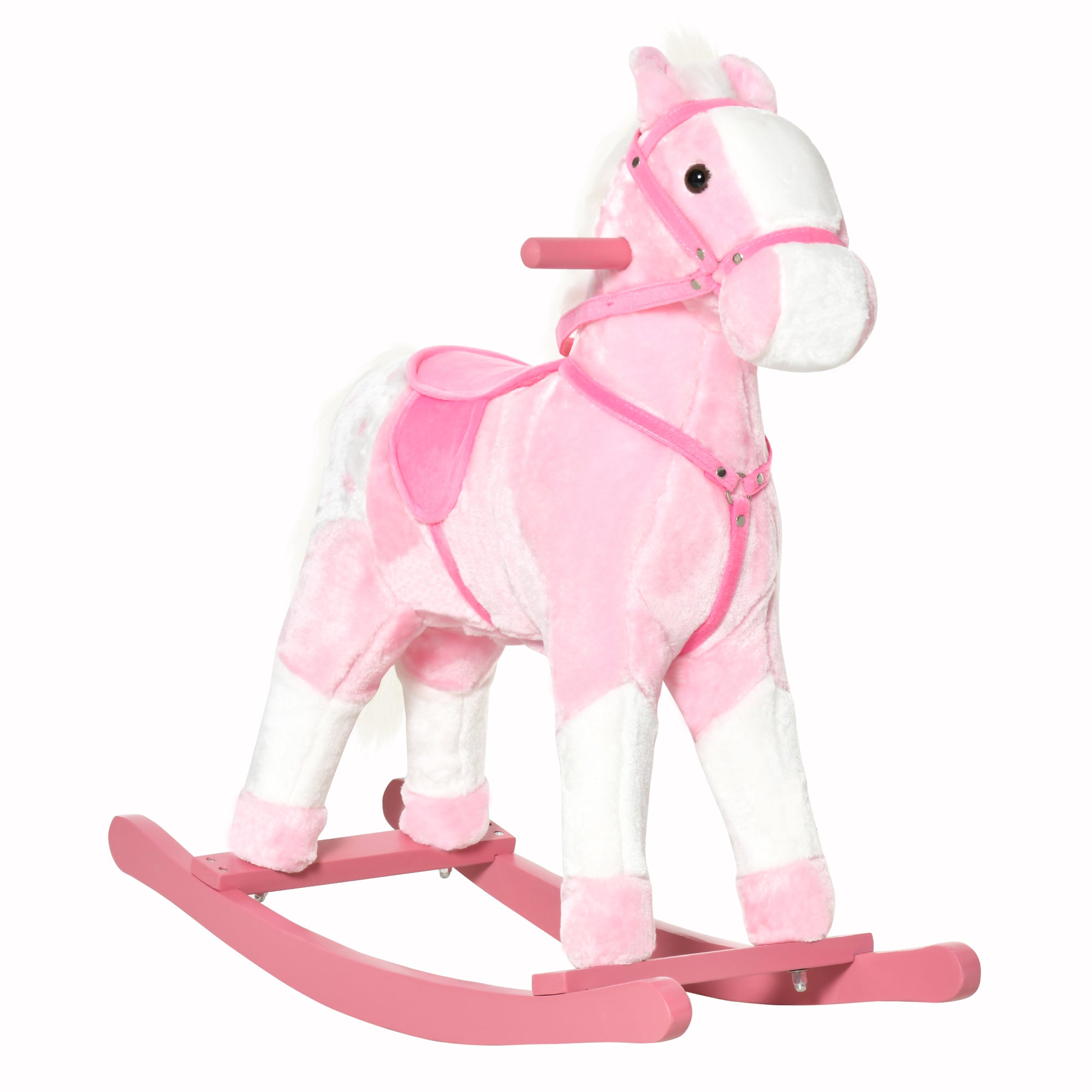 HOMCOM Kinder Schaukelpferd Schaukeltier Schaukelspielzeug Wiehern Rosa 74x28x65cm
