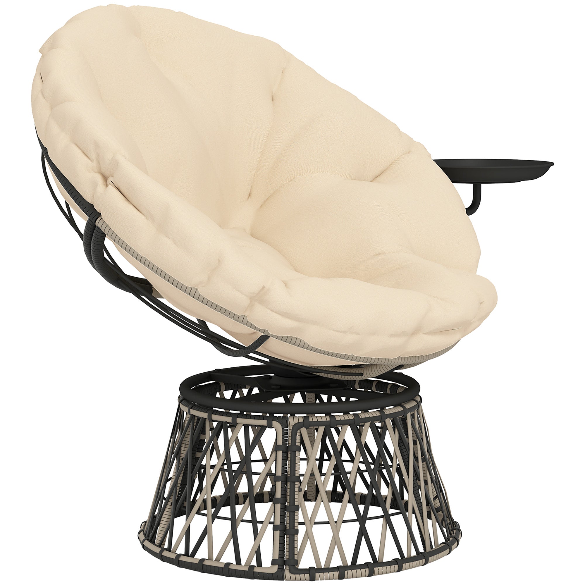Outsunny Papasansessel Rattan 360° drehbar Korbsessel mit Kissen Durchmesser 90 cm runder Beige