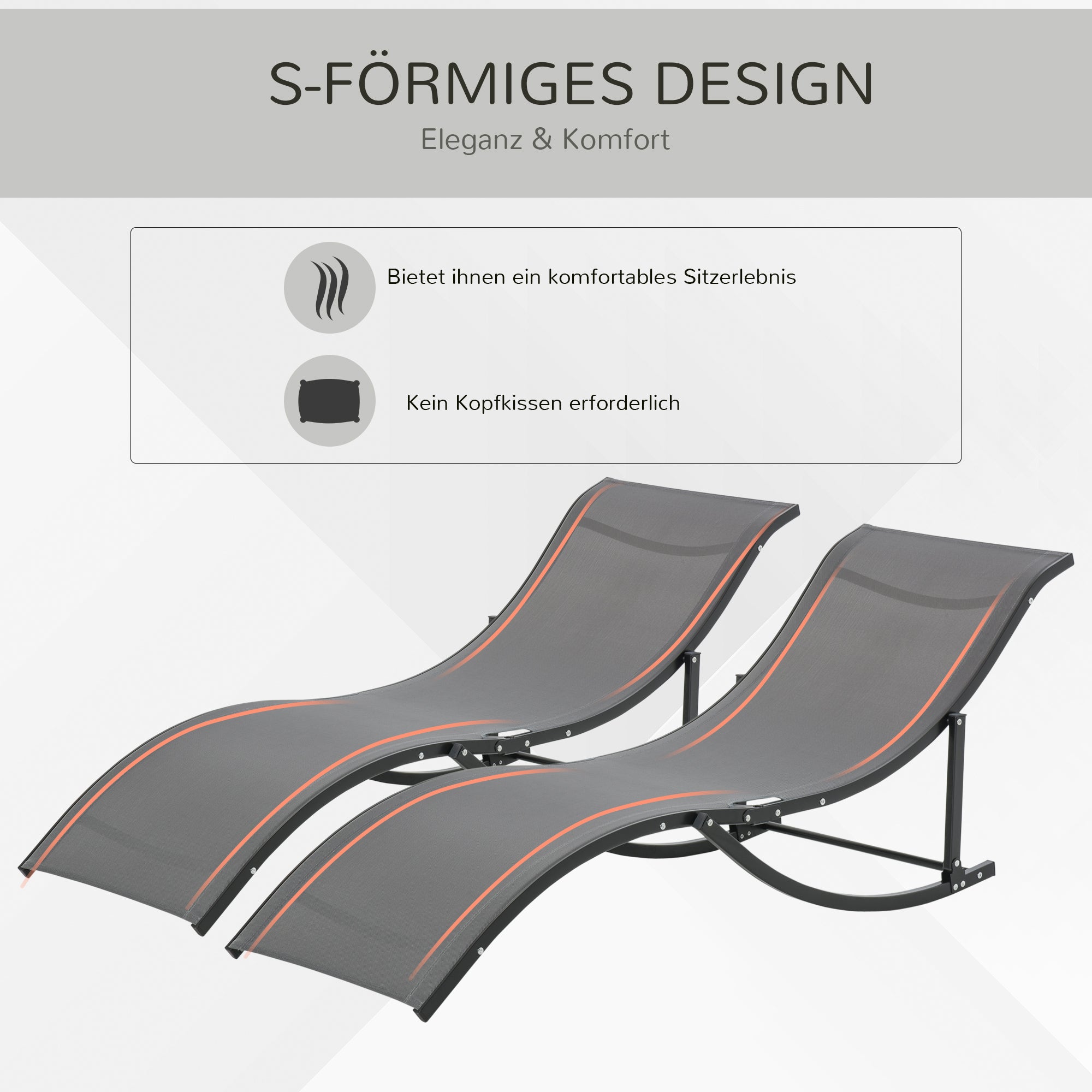 Outsunny 2er Set Sonnenliege Gartenliegen Stoffliege Relaxliege ergonomisch Aluminium Texteline Dunkelgrau 165 x 61 x 63 cm