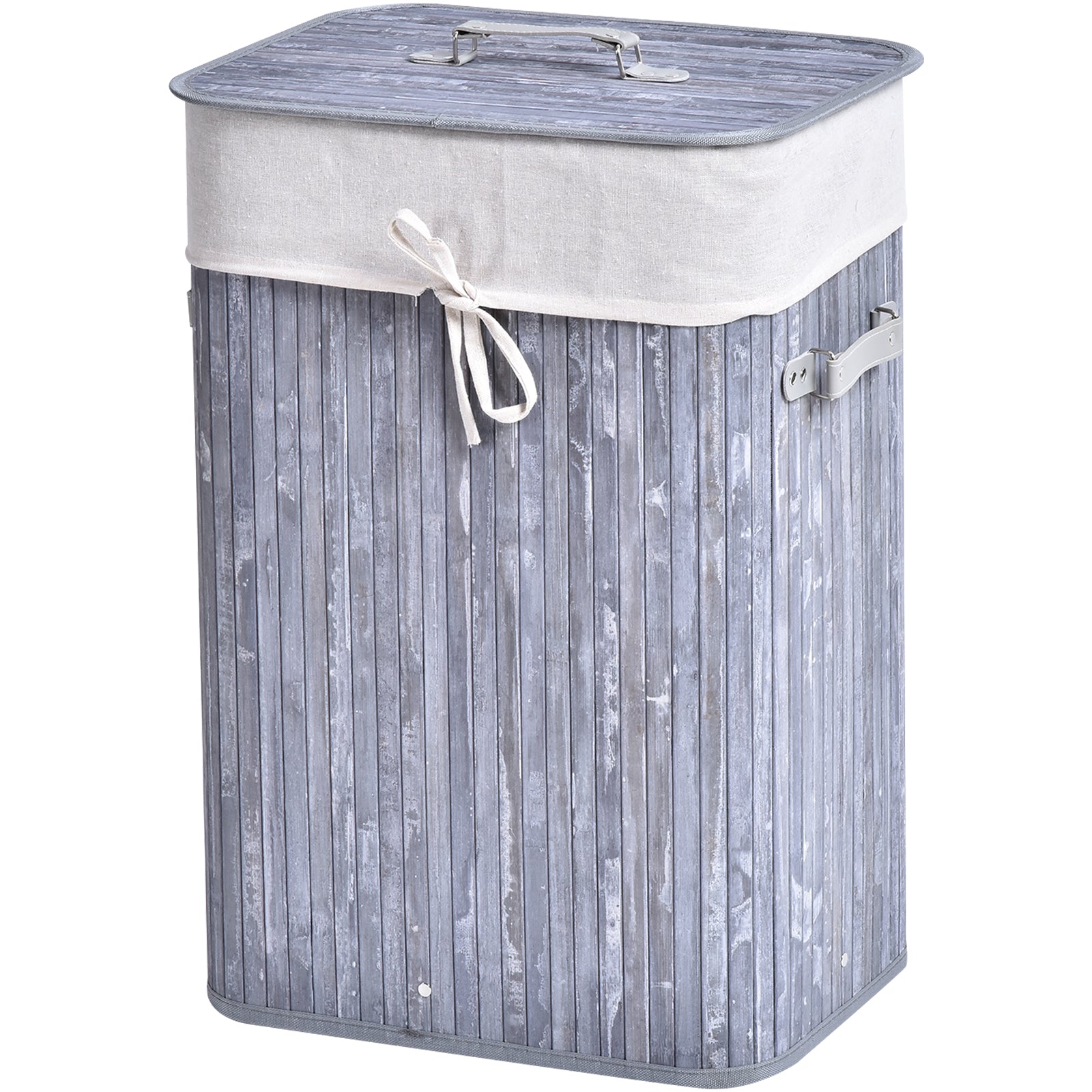 HOMCOM Wäschekorb schmal mit Deckel 72L Wäschesammler mit Griff, herausnehmbarer Wäschesack, Wäschebox für Waschküche Schlafzimmer Badezimmer, Grau