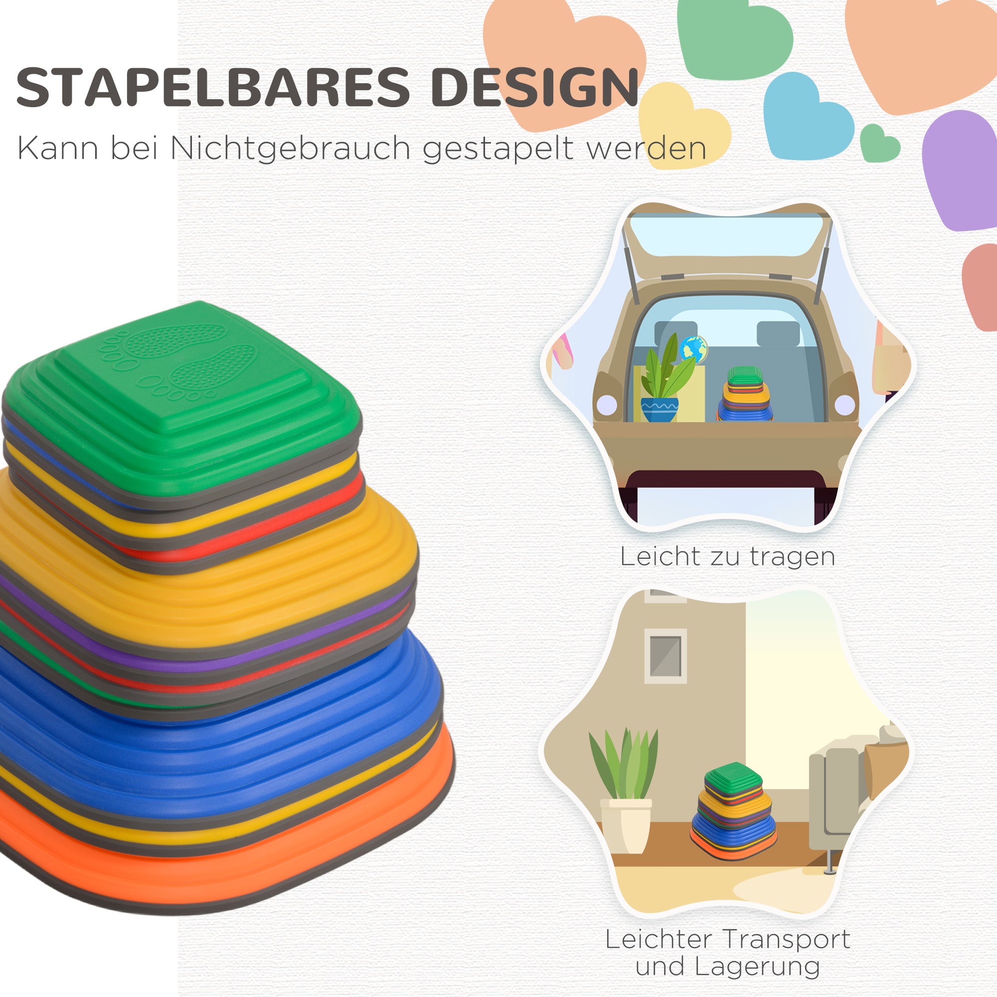 AIYAPLAY Balance-Trittsteine für Kinder, 11 Teile, Rutschfest, Hindernislauf-Steine, für Motorik-Förderung, Kunststoff, Bunt