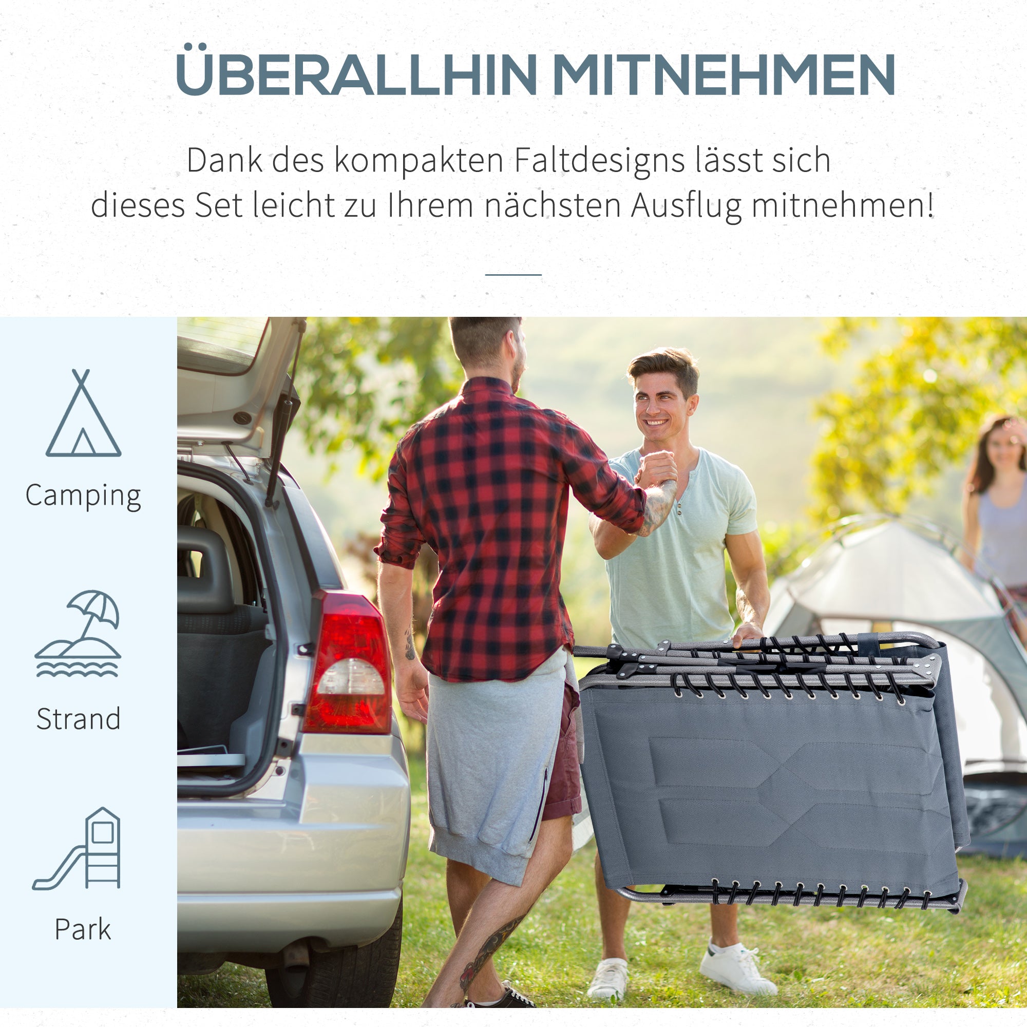 Outsunny Sonnenliege, Faltbare Gartenliege, Klappliege mit Kissen, 5-stufige Rückenlehne, Oxfordstoff, 188 x 57 x 30 cm, Grau