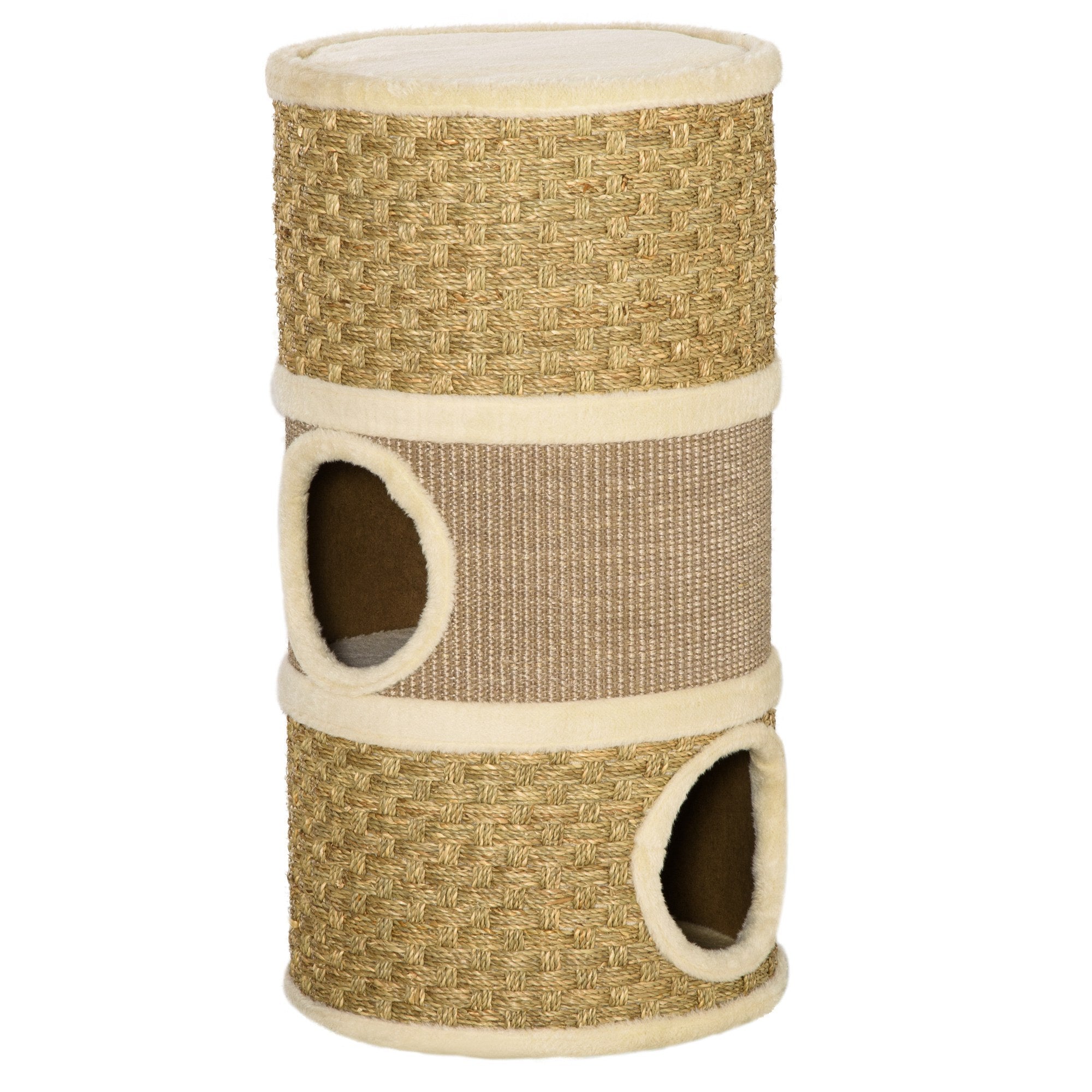PawHut Kratztonne, Höhe 70 cm, Katzenkratzbaum für katzen 3 Ebenen Katzenbaum Kletterbaum Katzenmöbel mit Sisal Plüsch