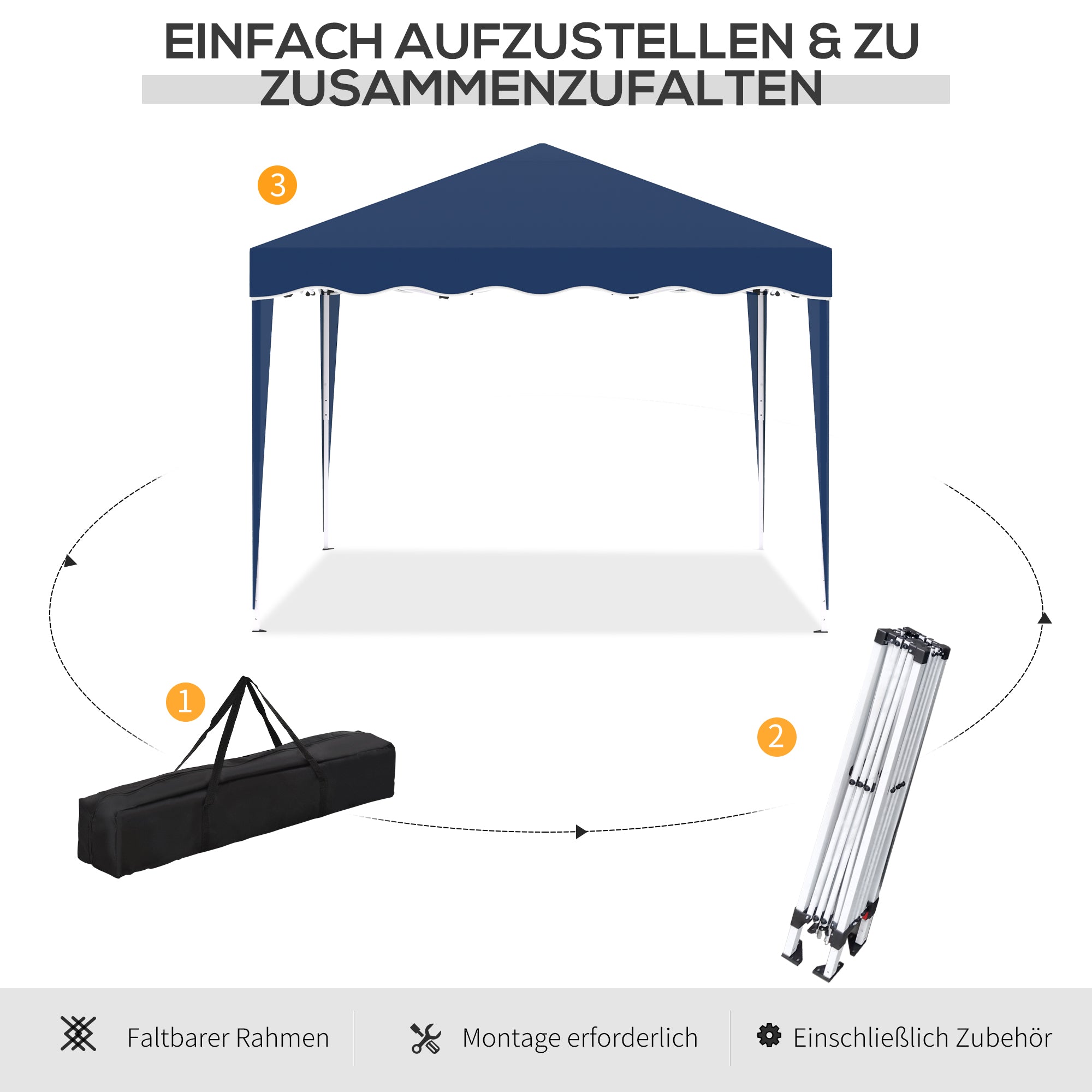 Outsunny Faltpavillon Pavillon 3 x 3 m Gartenpavillon faltbar Partyzelt höhenverstellbar Gartenzelt mit Transporttasche UV-Schutz Stahl Oxford Blau