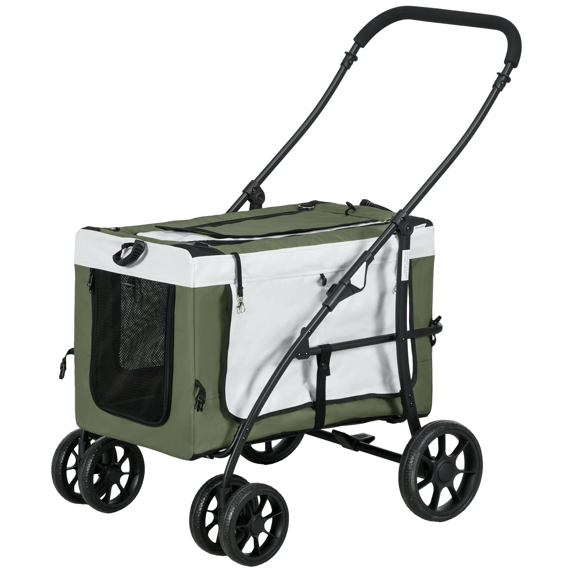 PawHut Hundbuggy Haustierbuggy Hundewagen, klappbar, abnehmbarer Korb, 81 x 58 x 97,5 cm, Schwarz+Dunkelgrün+Weiß
