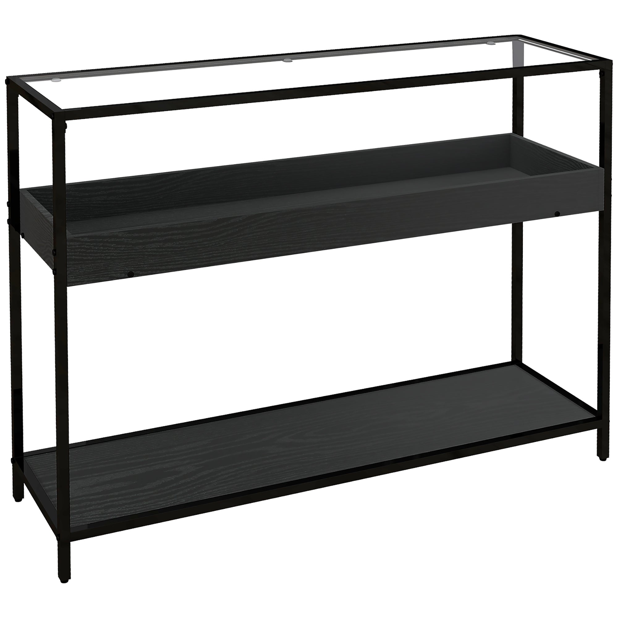HOMCOM Konsolentisch mit 2 Regalen, Flurtisch, Flurkonsole, Schwarz