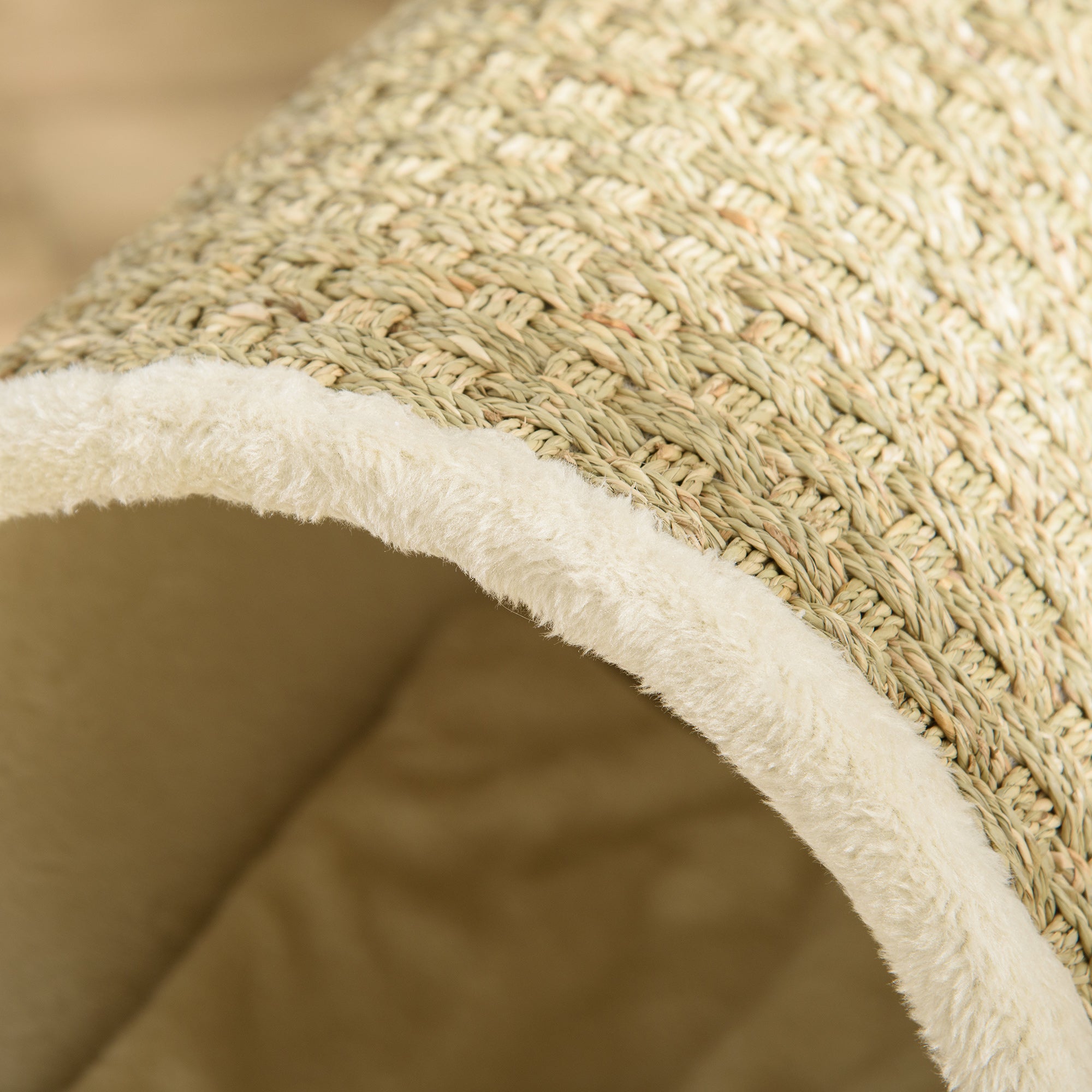 PawHut Katzenhöhle mit Kratzfläche inkl. Kissen, Kratztonne, 41 cm x 38 cm x 43 cm, Natur + Beige