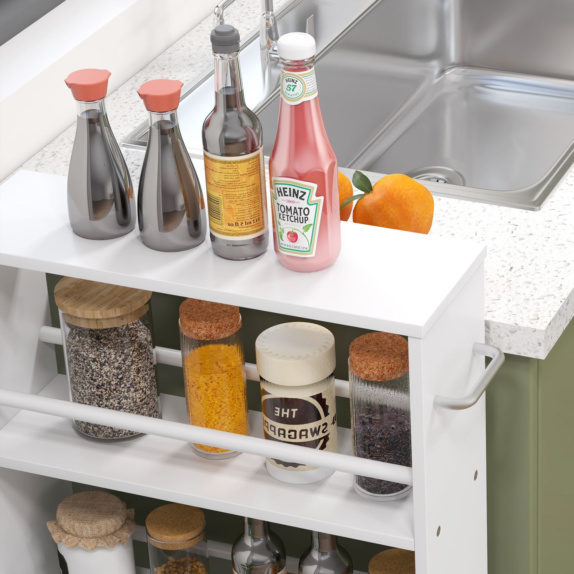 HOMCOM Multifunktionsregal mit Rollen, schmale Bauweise, 4 Fächer, 45x15x91 cm, Weiß