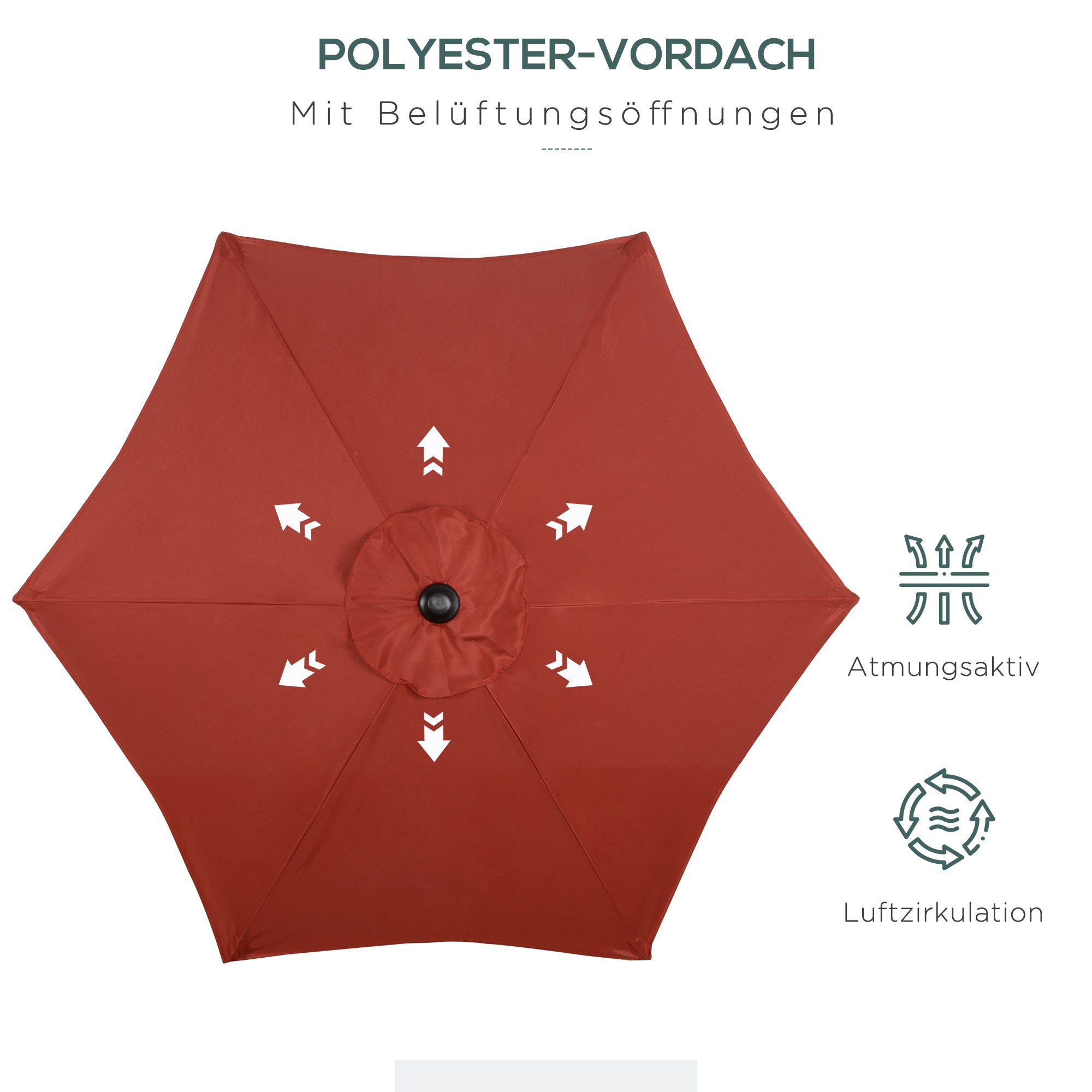 Outsunny Sonnenschirm Ø196 cm, sechseckig Balkonschirm für Strand Balkon Garten, Weinrot