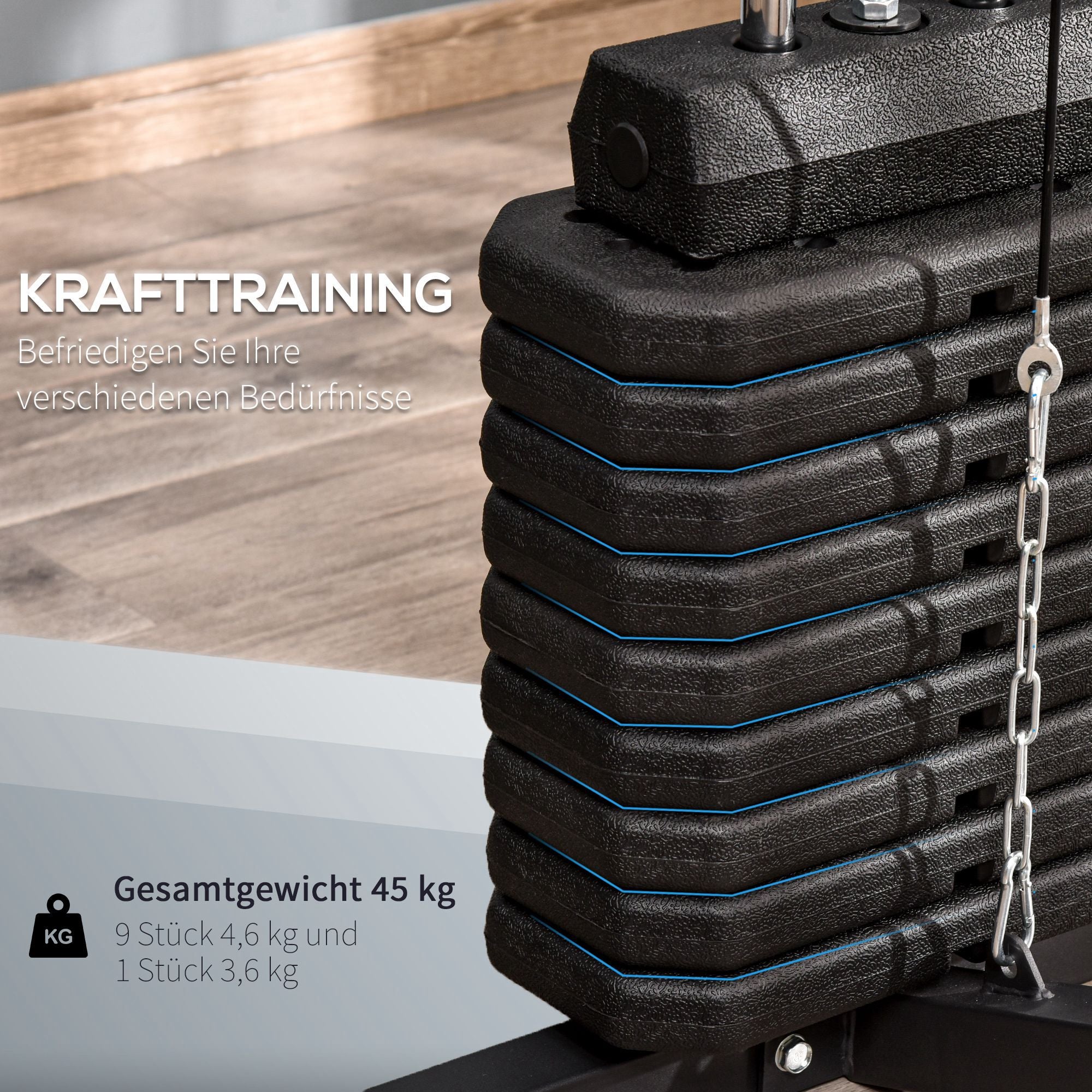 HOMCOM Kraftstation für Zuhause Fitnessstation mit Latzuggerät, Kabelzug, kurzer Bizepsstange, Brustpresse, Beintrainer, Butterfly-Maschine 45kg Gewichten Multifunktion Fitnessstation Schwarz