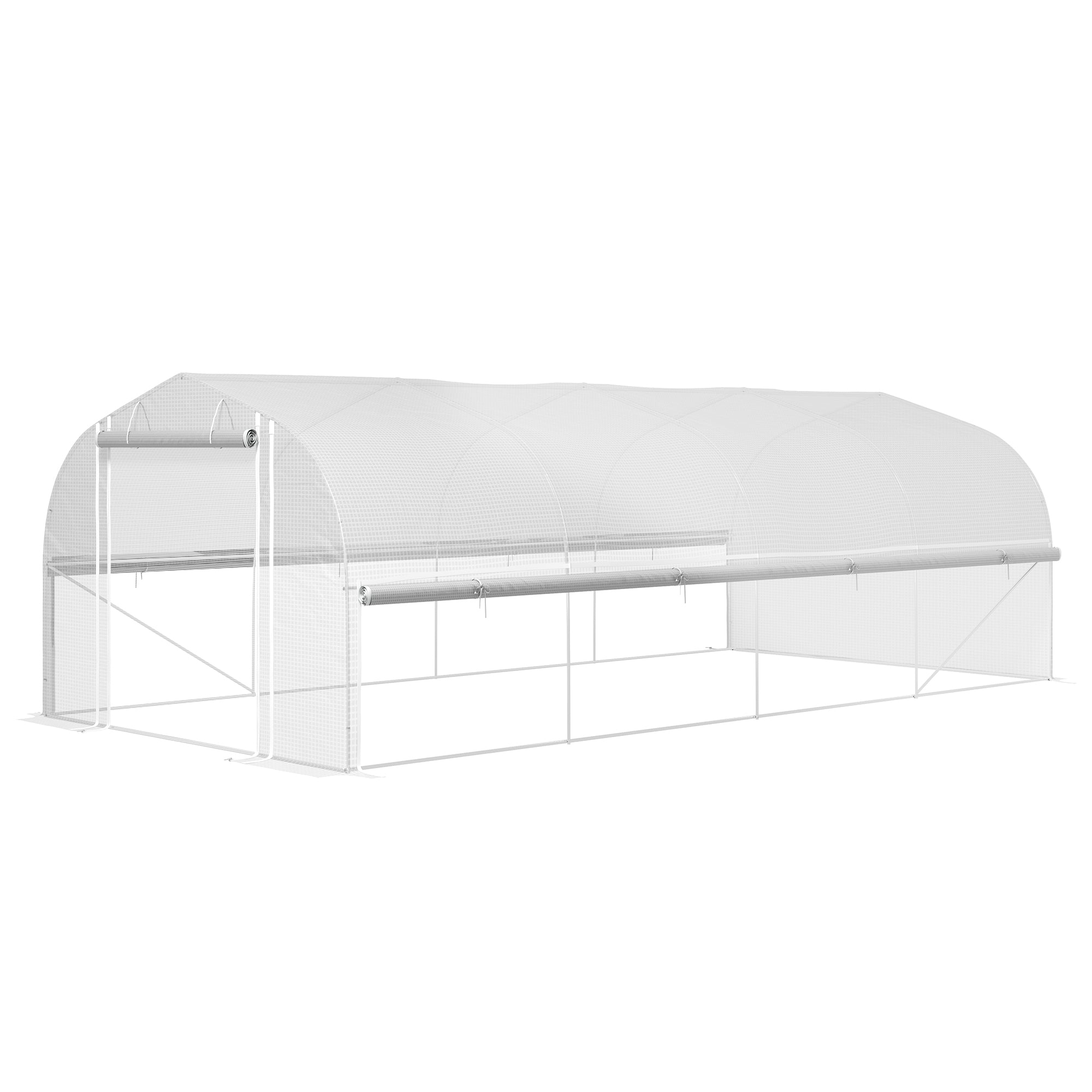 Outsunny 6x3x2 m Gewächshaus, begehbar, 8 Fenster, Tür, Fliegennetze, Metallgestell, Weiß