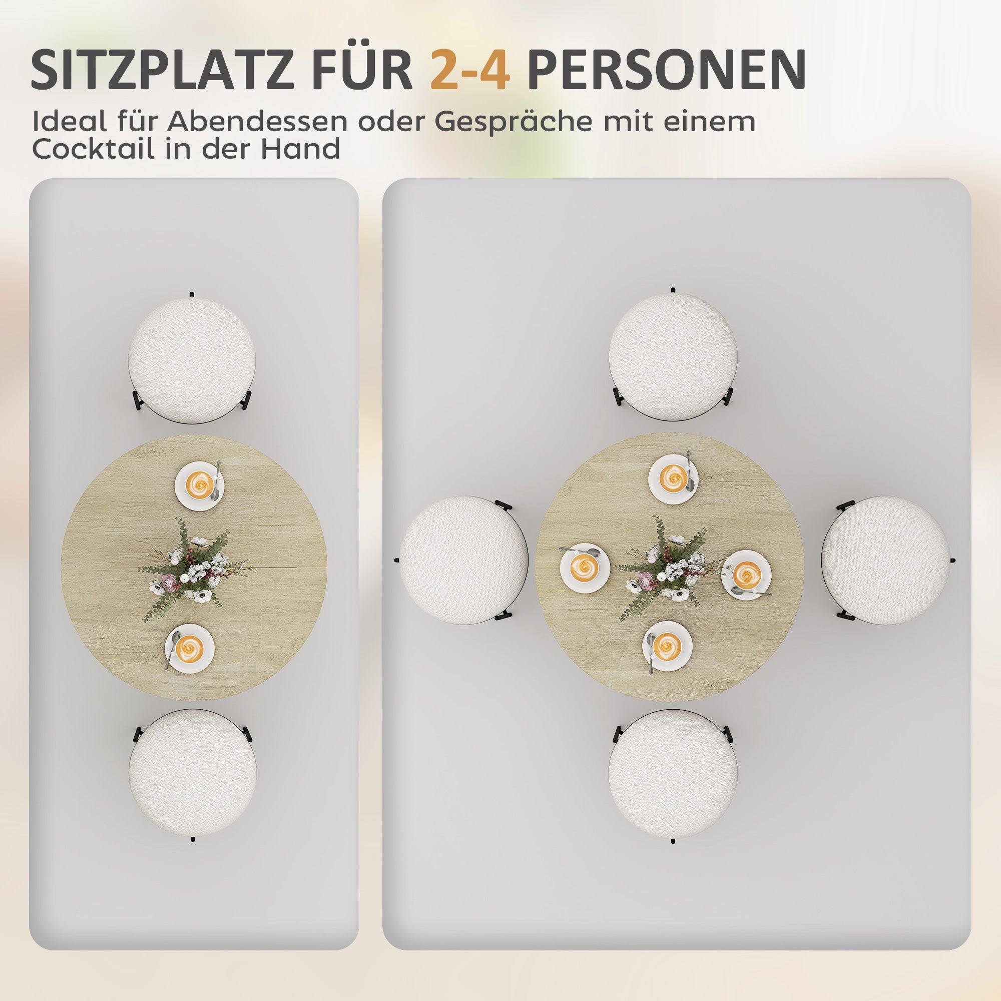 HOMCOM Runder Küchentisch, 80 cm, kompakte Tischplatte, Spanplatte, Metall, Weiße Eiche+Schwarz