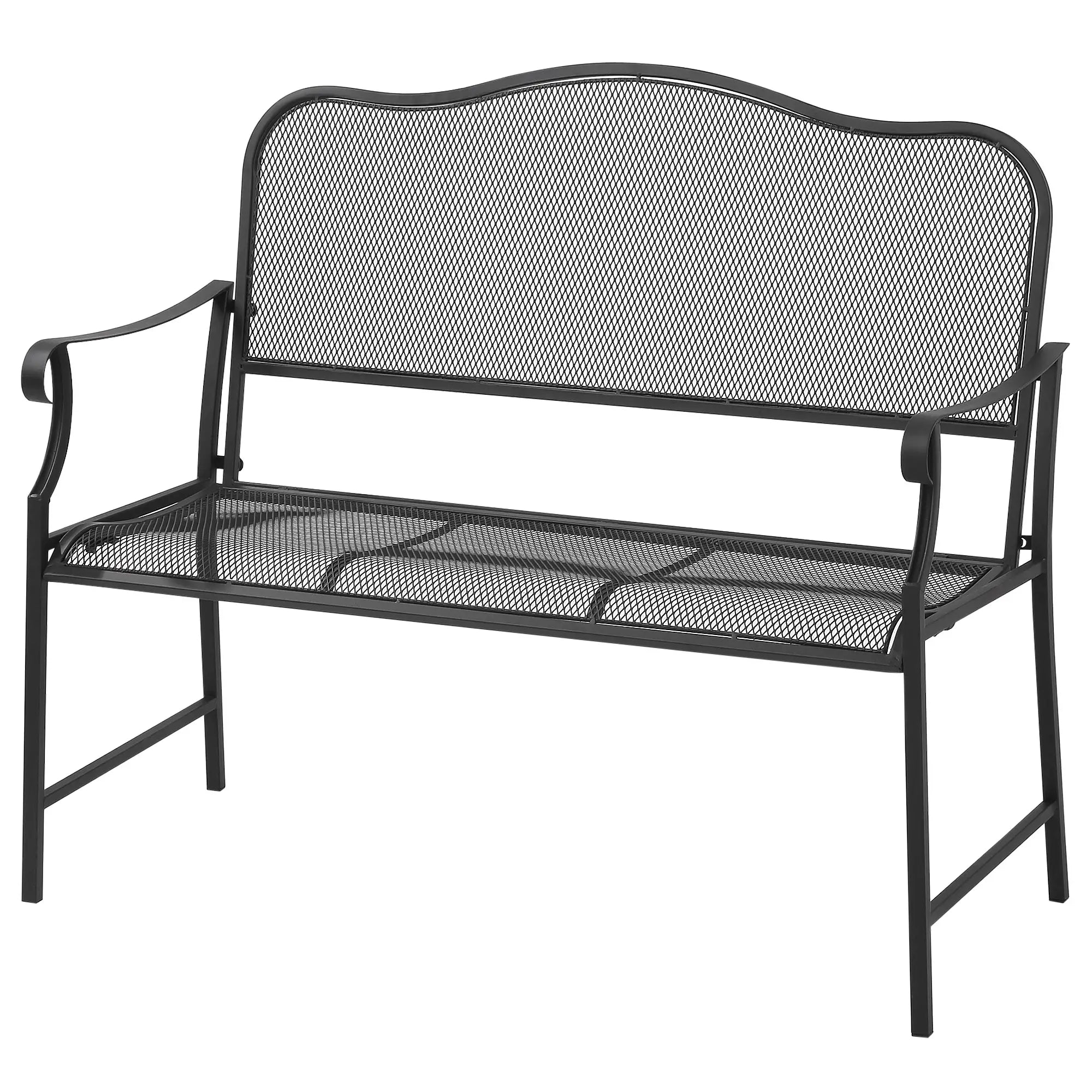 Outsunny Nostalgische Gartenbank aus Metall, 2-Sitzer, wetterbeständig, schwarz, 113 cm x 58 cm x 98 cm