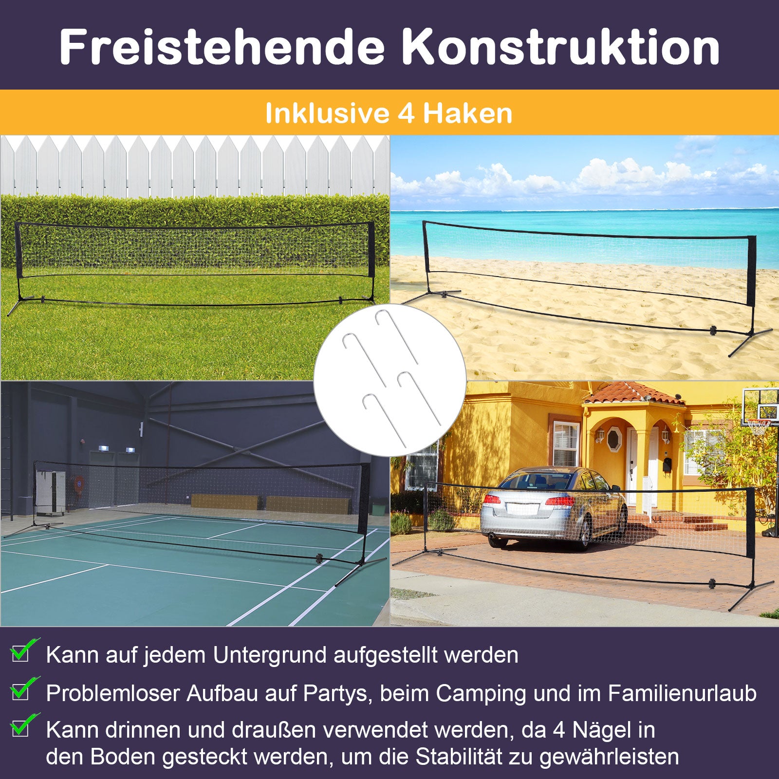 HOMCOM Badmintonnetz 94/158cm faltbares Volleyballnetz mit Transporttasche 2-Fach-Höhenverstellbar Tennisnetz Badminton Netz tragbares Set für Tennis Federballnetz für Garten Park Outdoor