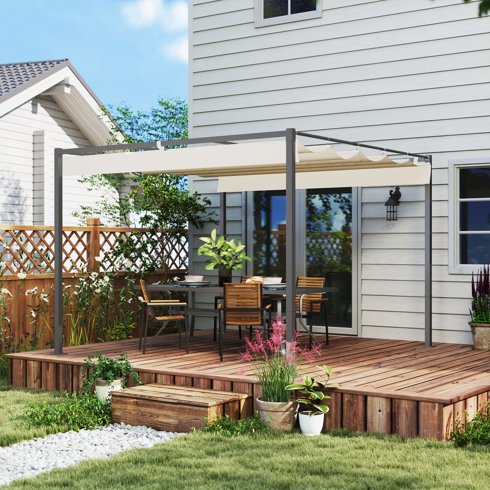 Outsunny Pergola 3x3?m Beige mit Schiebedach