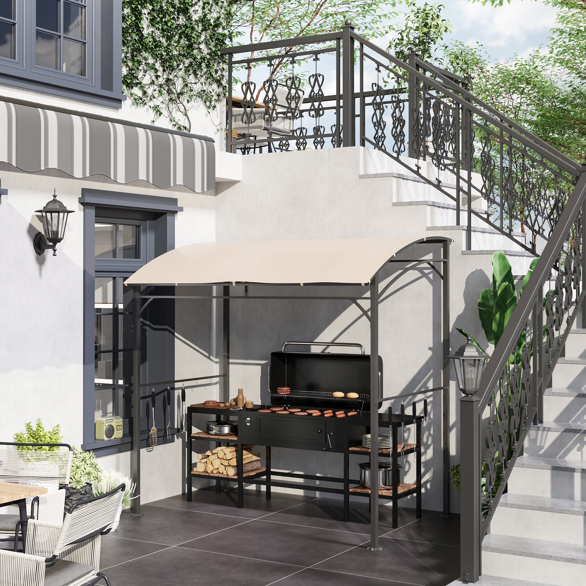 Outsunny Grillpavillon Gartenpavillon feuerfestes Dach Haken Outdoor