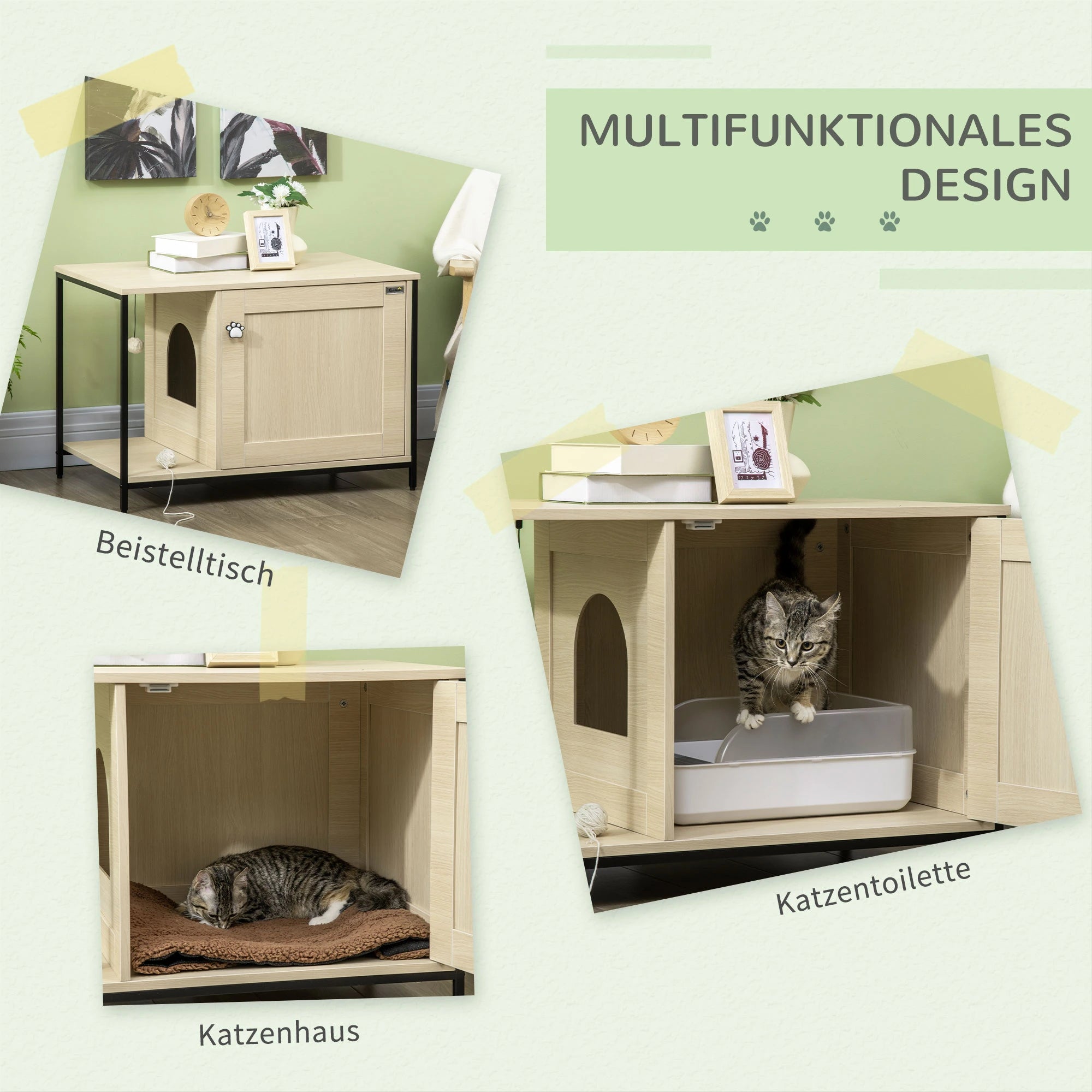 PawHut Katzenschrank Katzentoilette multifunktional Magnettür Eiche