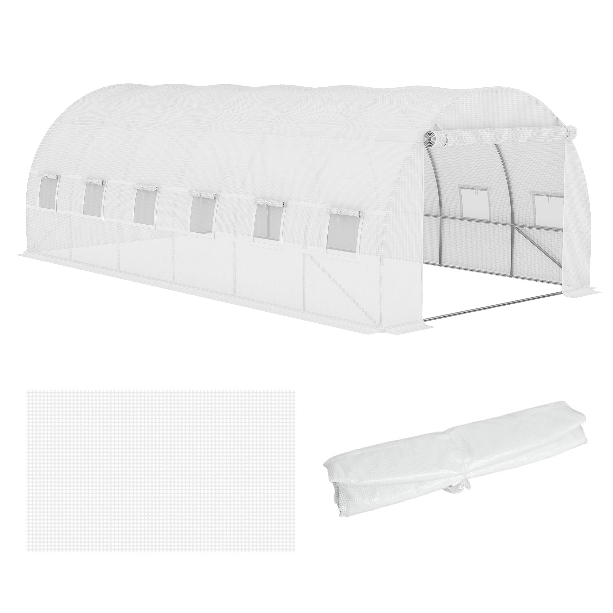 Outsunny Ersatzfolie für 6x3x2 m Gewächshaus, robust, reißfest, 12 Fenster, Tür, Grün