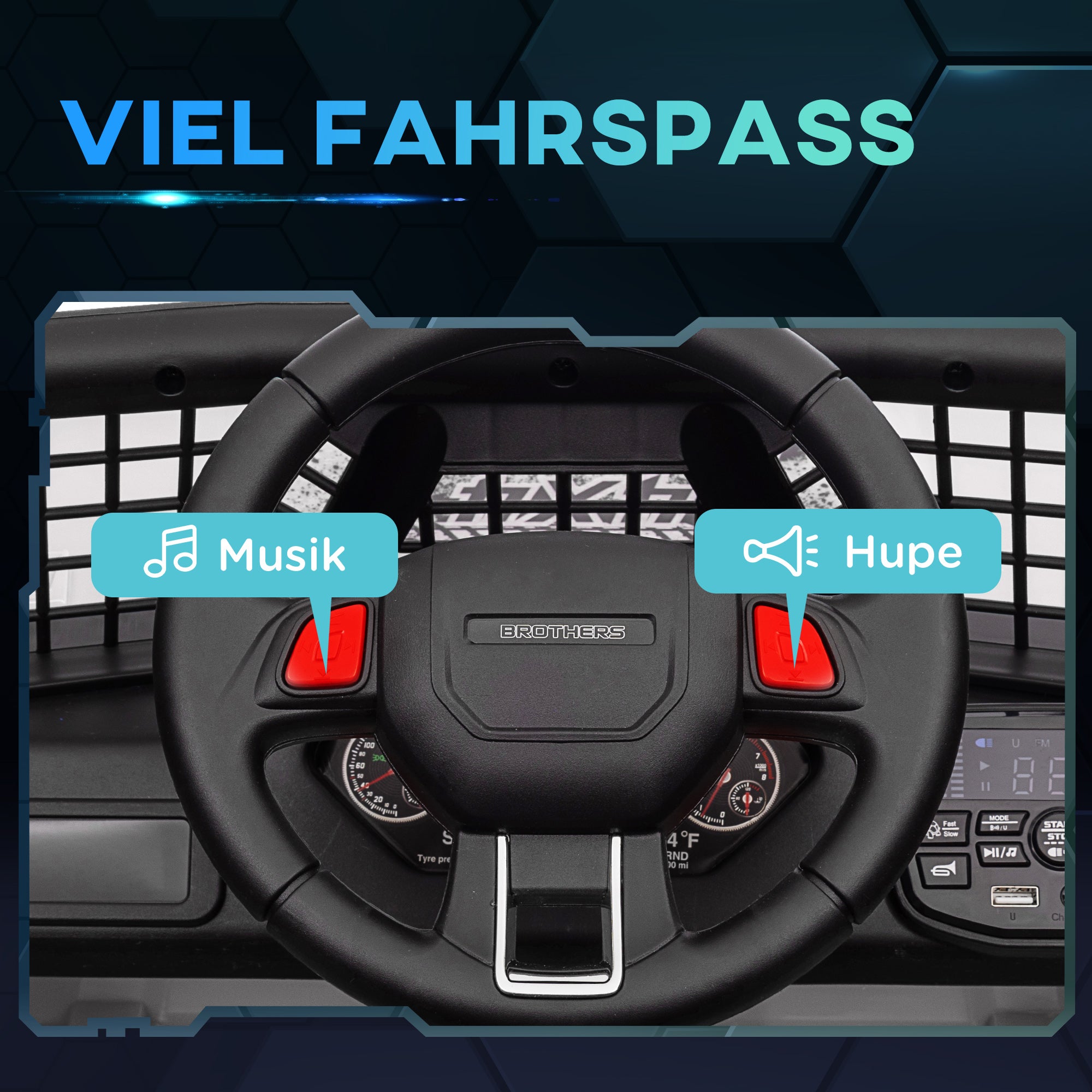 AIYAPLAY Kinder-Elektroauto mit sanfter Federung, fernsteuerbar, LED-Lichter, Hupe, 12V-Motoren, aus Kunststoff und Metall, Weiß