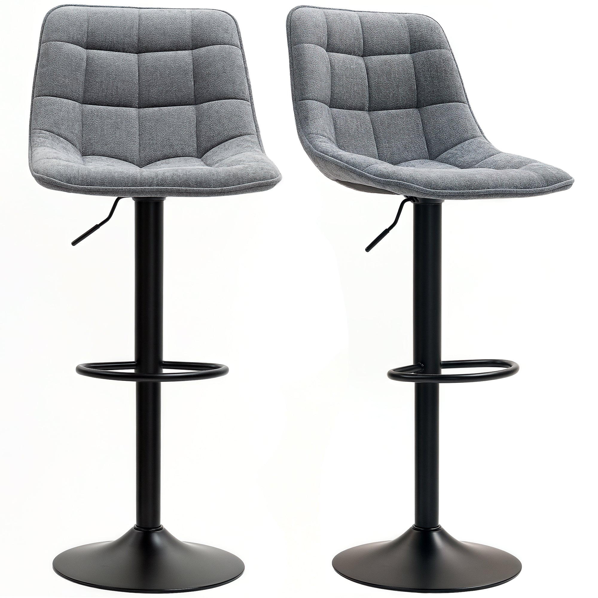 HOMCOM Moderner Barhocker, 2er-Set drehbare Barstühle mit Rückenlehne, höhenverstellbar, mit Fußstütze, gepolstert, Dunkelgrau