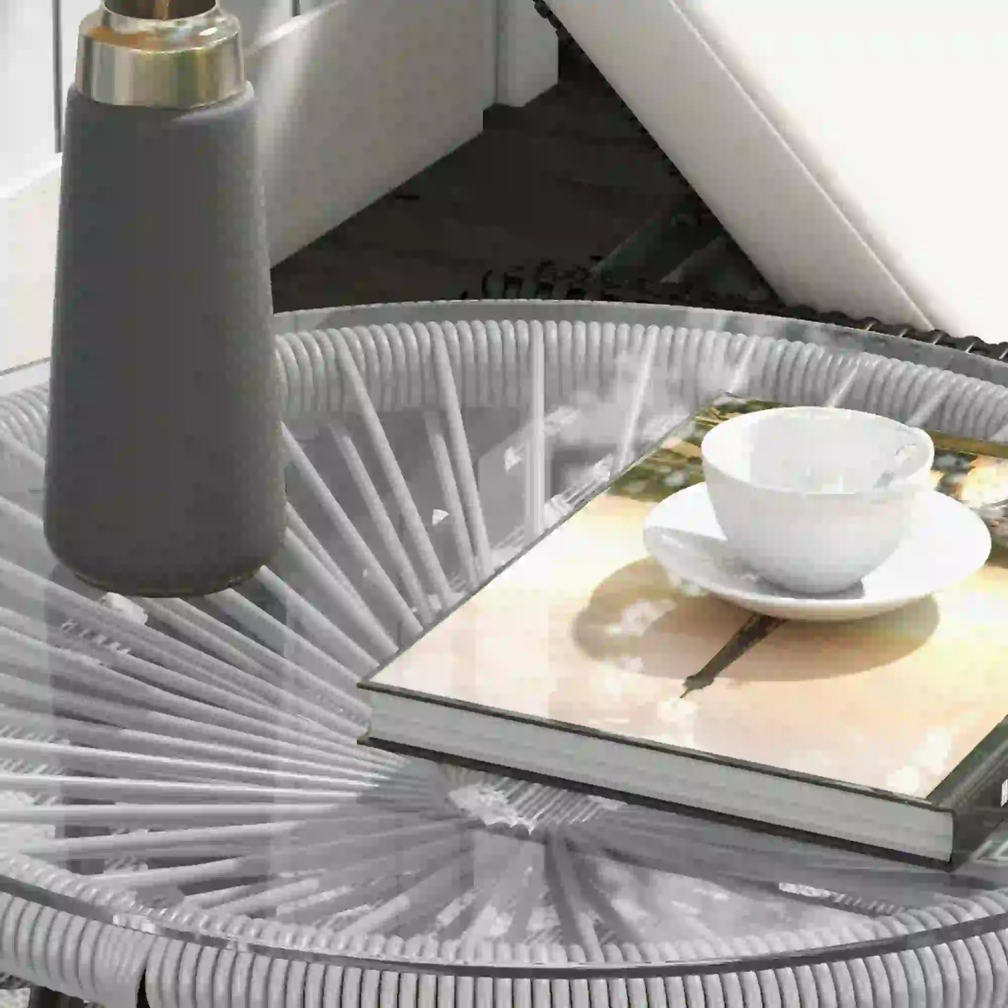 Outsunny Rattan Beistelltisch rund Schwarz+Grau