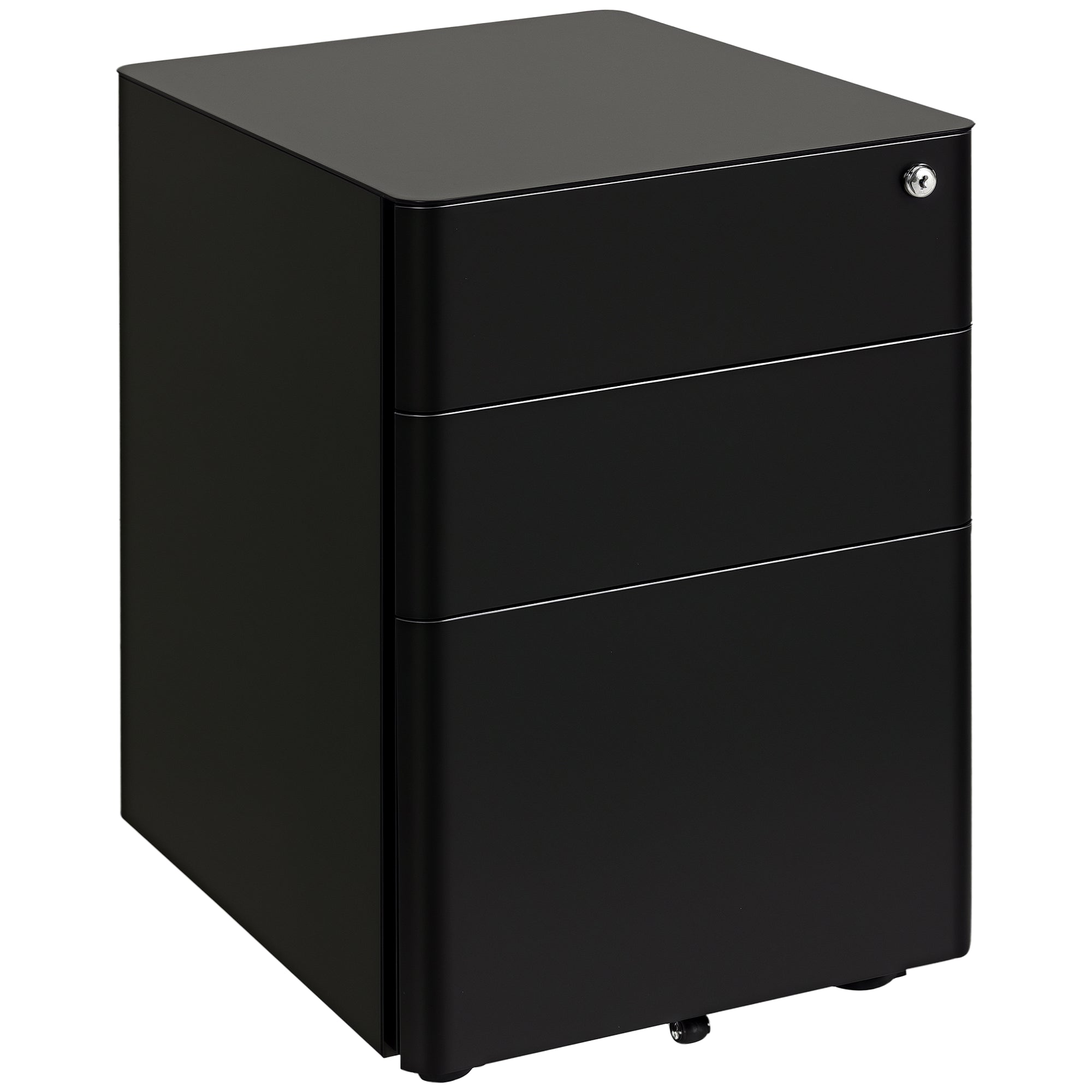 Vinsetto Rollcontainer, mobiler Aktenschrank mit 3 Schubladen, abschließbarer Büroschrank mit Hängeregistratur, Aufbewahrung, Stahl, 39 x 48 x 59 cm Schwarz