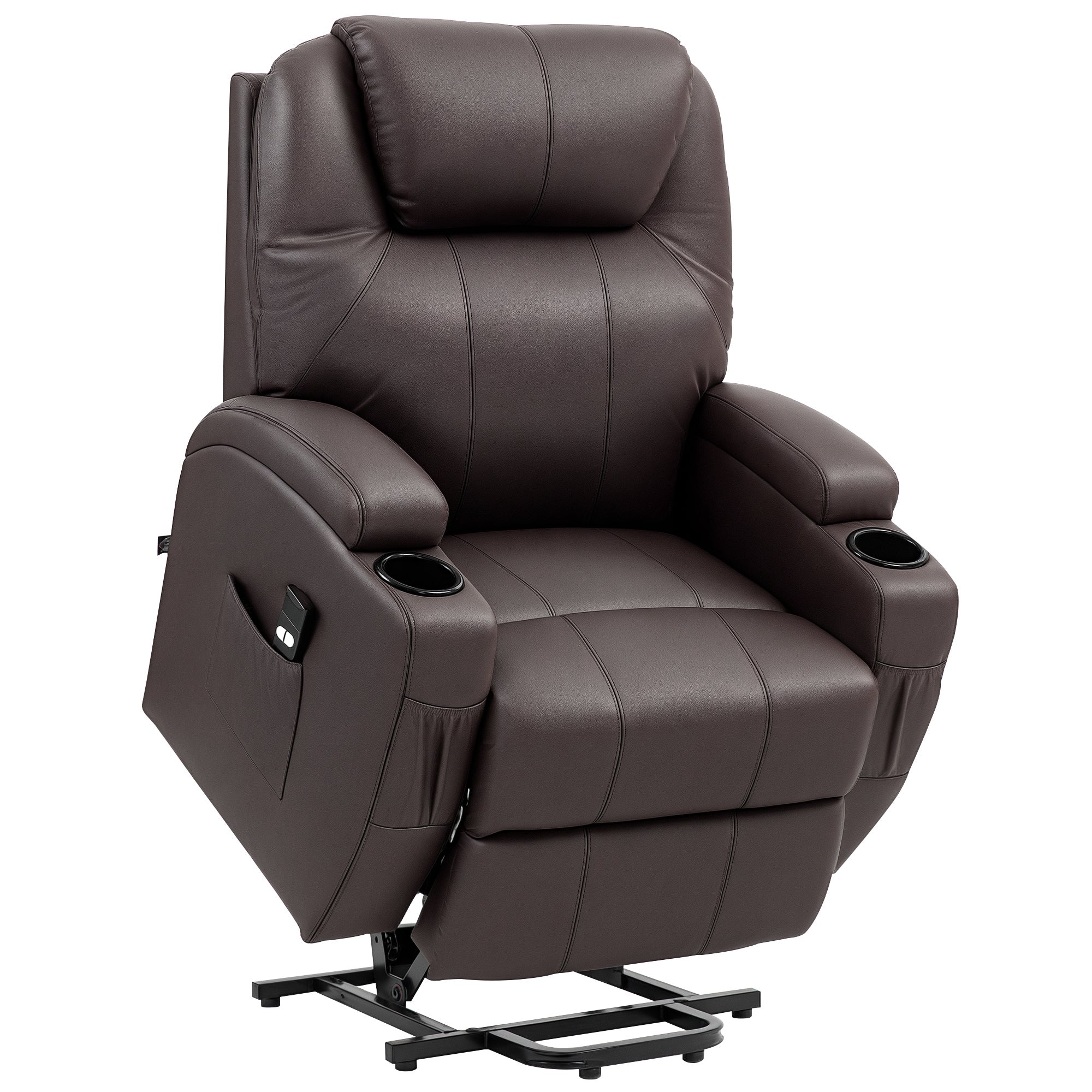 HOMCOM Aufstehsessel, Relaxsessel mit Aufstehhilfe, inkl. Fernbedienung, Becherhalter, verstellbare Rückenlehne, Braun