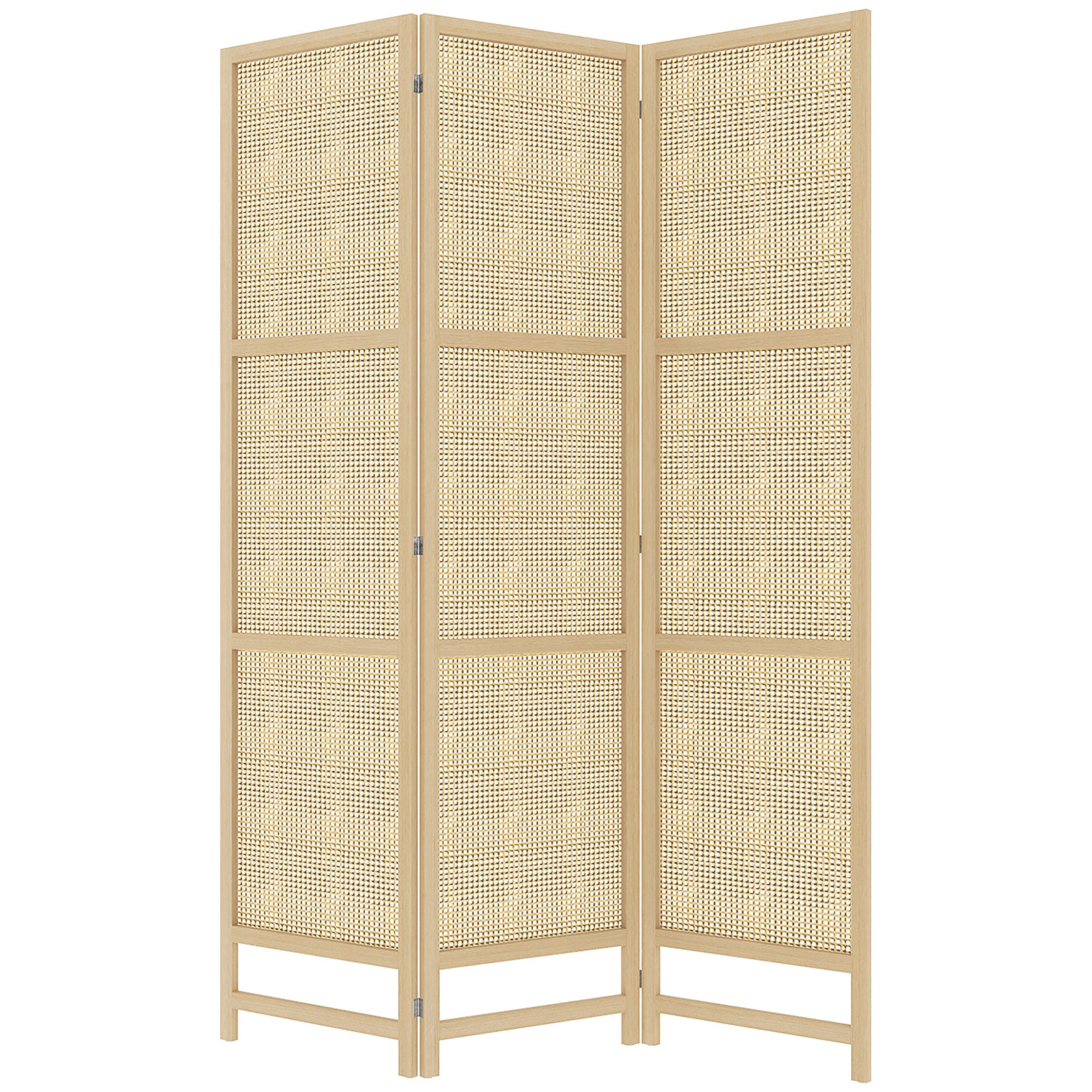 HOMCOM 3-teiliger Raumteiler, 180 cm faltbarer Wandschirm, Freistehender Raumtrenner mit handgewebtem Design für Zuhause, Natur