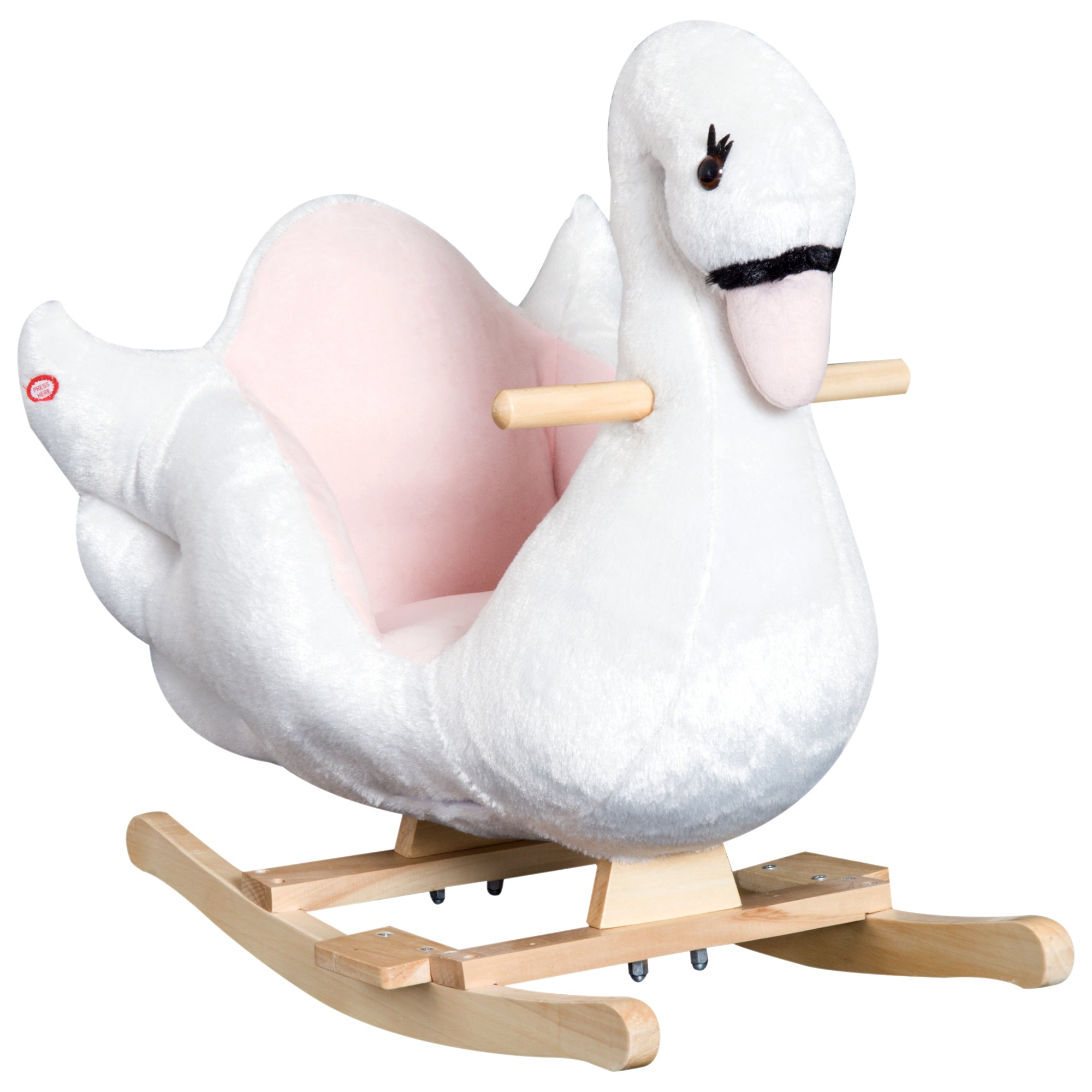 HOMCOM Schaukeltier Schaukelpferd mit Sicherheitsgurt Musik, 55 cm Baby Schaukel aus weichem Plüsch Schaukelspielzeug Spielzeug Wippe für Baby Kinder Kleinkinder ab 18 Monate Holz