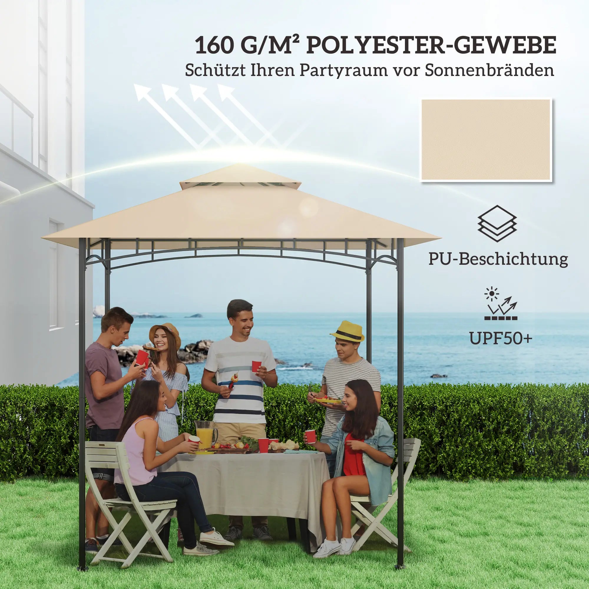 Outsunny Ersatzdach 1,5x2,4?m Beige für Grillpavillon