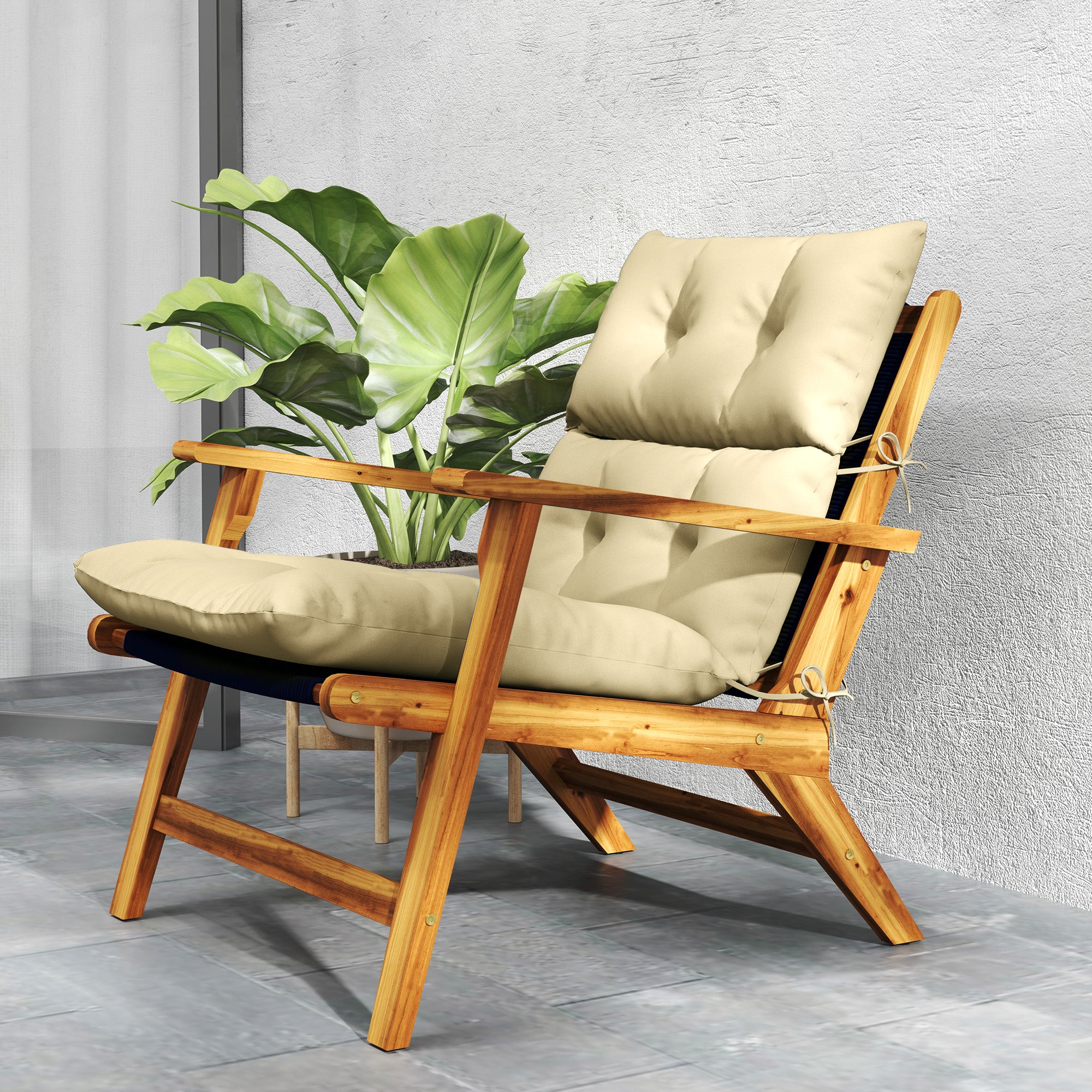 Outsunny Sitzkissen, Dickes Polsterkissen für Sitzmöbel, mit Rückenlehne, Schaukelstuhlkissen, für drinnen und draußen, Beige