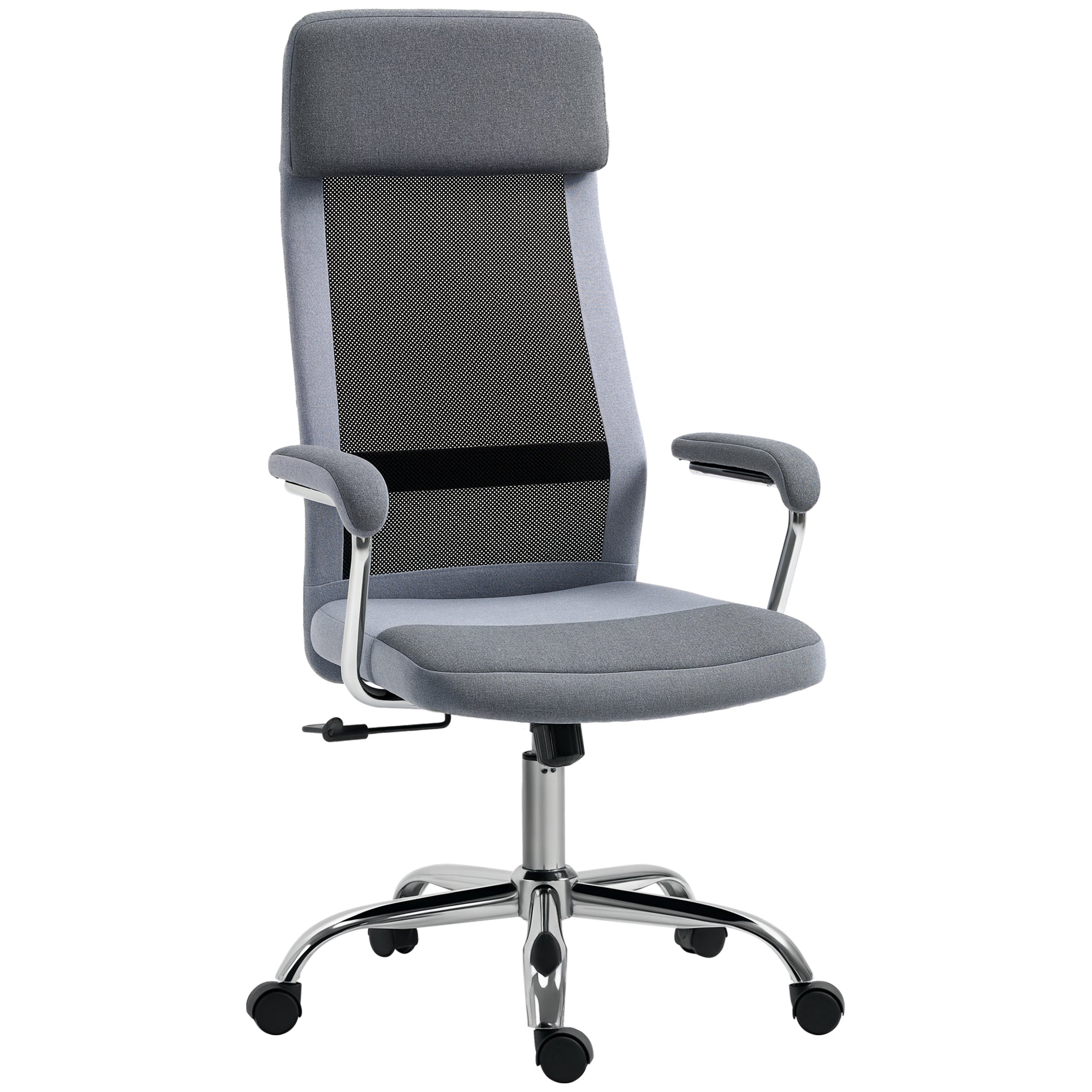 Vinsetto Bürostuhl Computerstuhl ergonomischer Schreibtischstuhl Höhenverstellung und Kopfstütze mit Schaumstoff nordischer Stil hellgrau+schwarz 65 x 67 x 119-129 cm