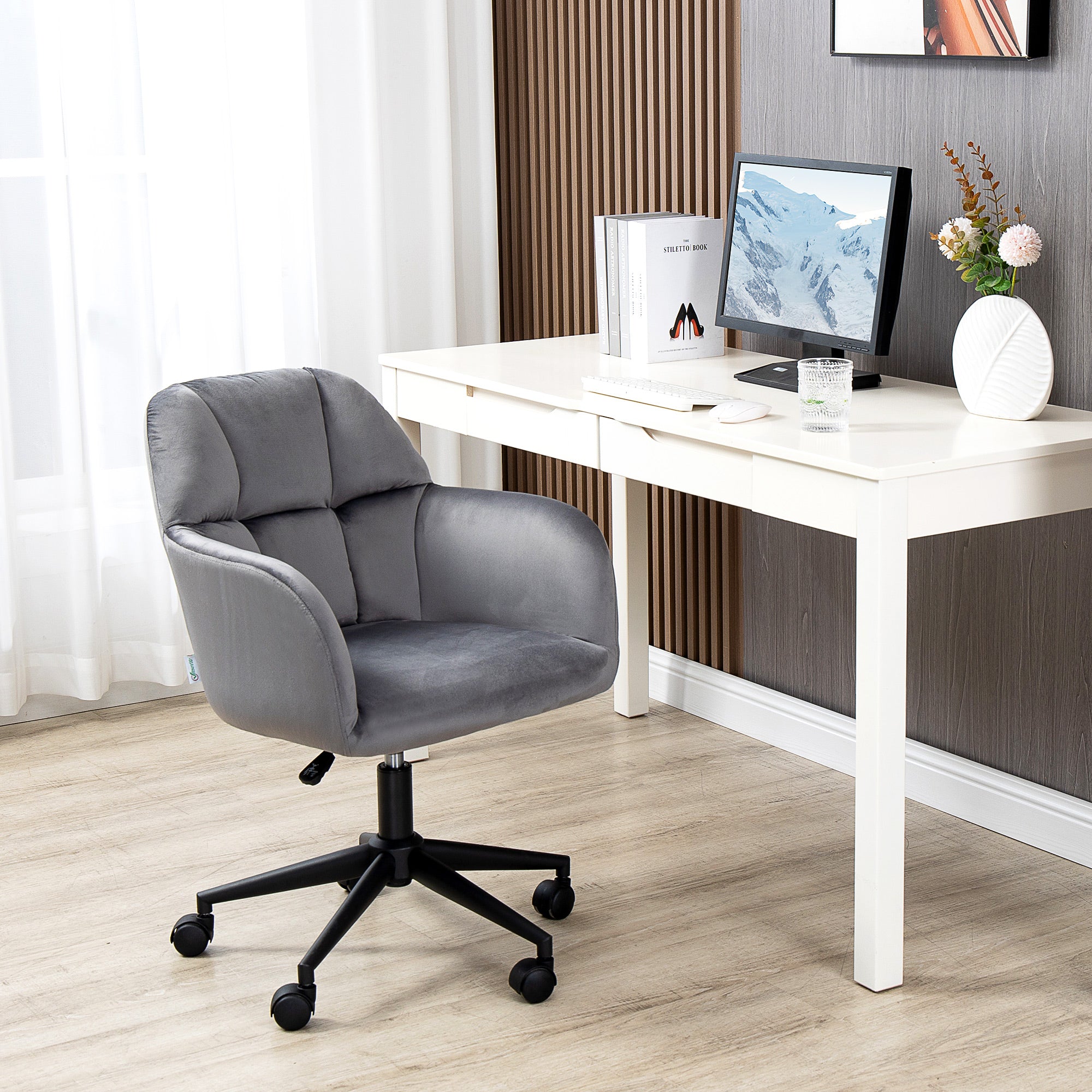 Vinsetto Bürostuhl, 5 Rollen, höhenverstelbar, modernes Design, 58 cm x 58,5 cm x 86 cm, Grau