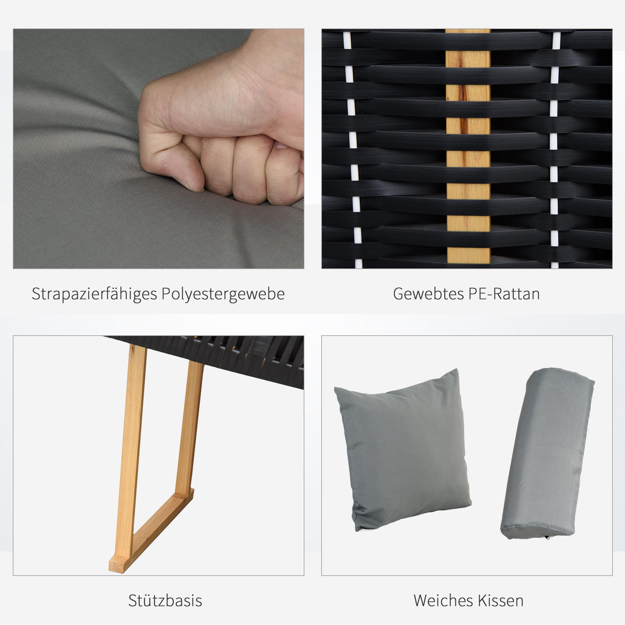 Outsunny Strandkorb für 2 Personen, inkl. Kissen, Nackenrolle und Fußstützen, wetterbeständig, hellgrau