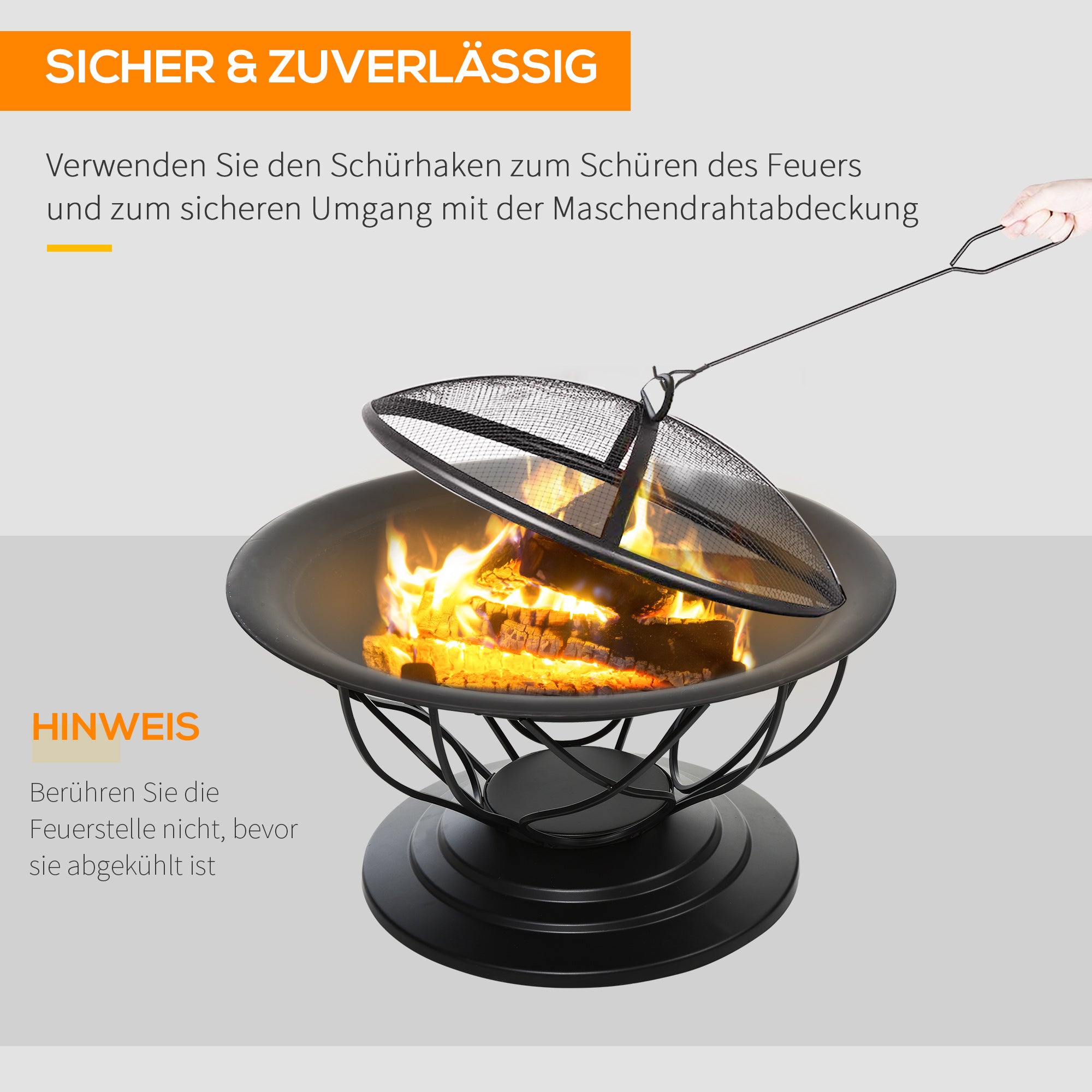 Outsunny Feuerstelle Feuerschale mit Schutz & Schürhaken Outdoor Garten Terrase Ø75 x 55H cm Schwarz