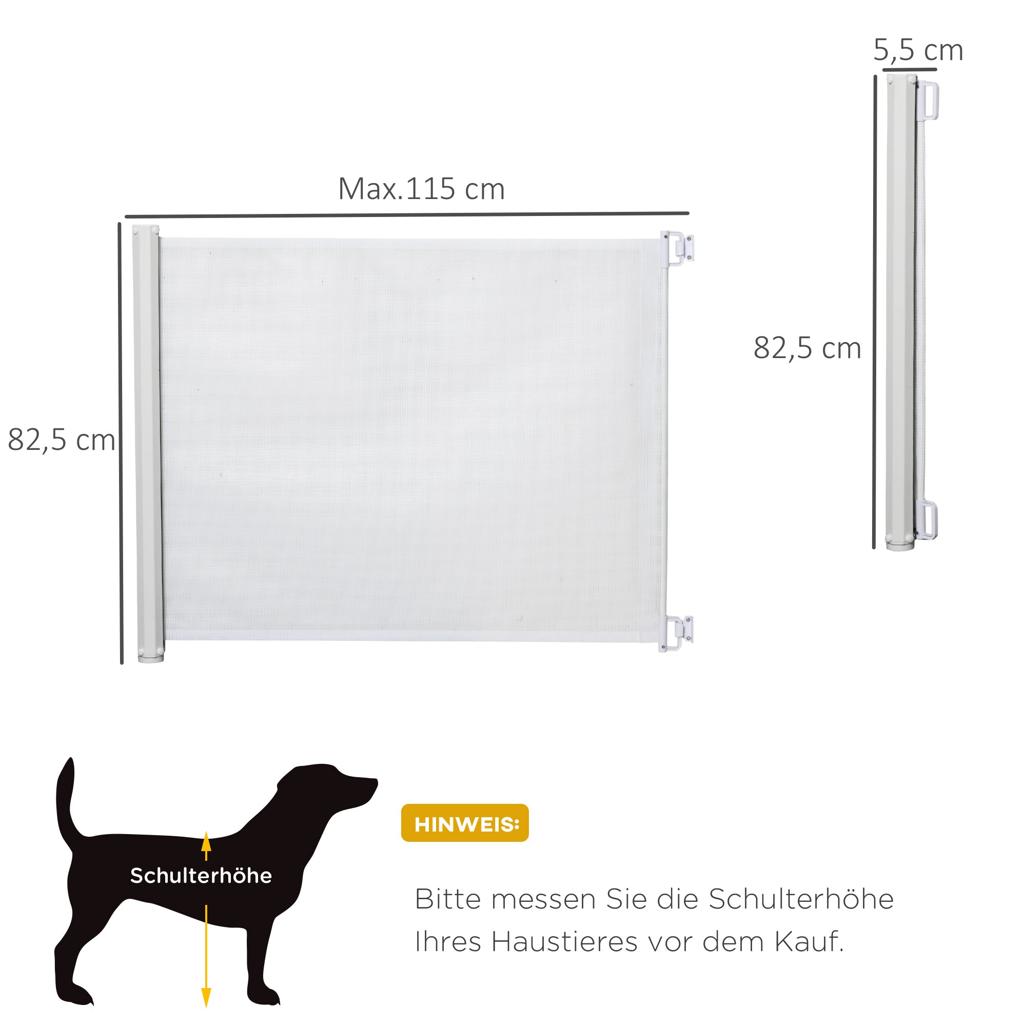 PawHut Treppenschutzgitter 115 cm Hunde Türschutzgitter Treppenschutz Sicherheitstrennwand Trennwand Türschutz ausziehbar treppenschutzrollo Rollo Einrollbar kunststoff Weiß