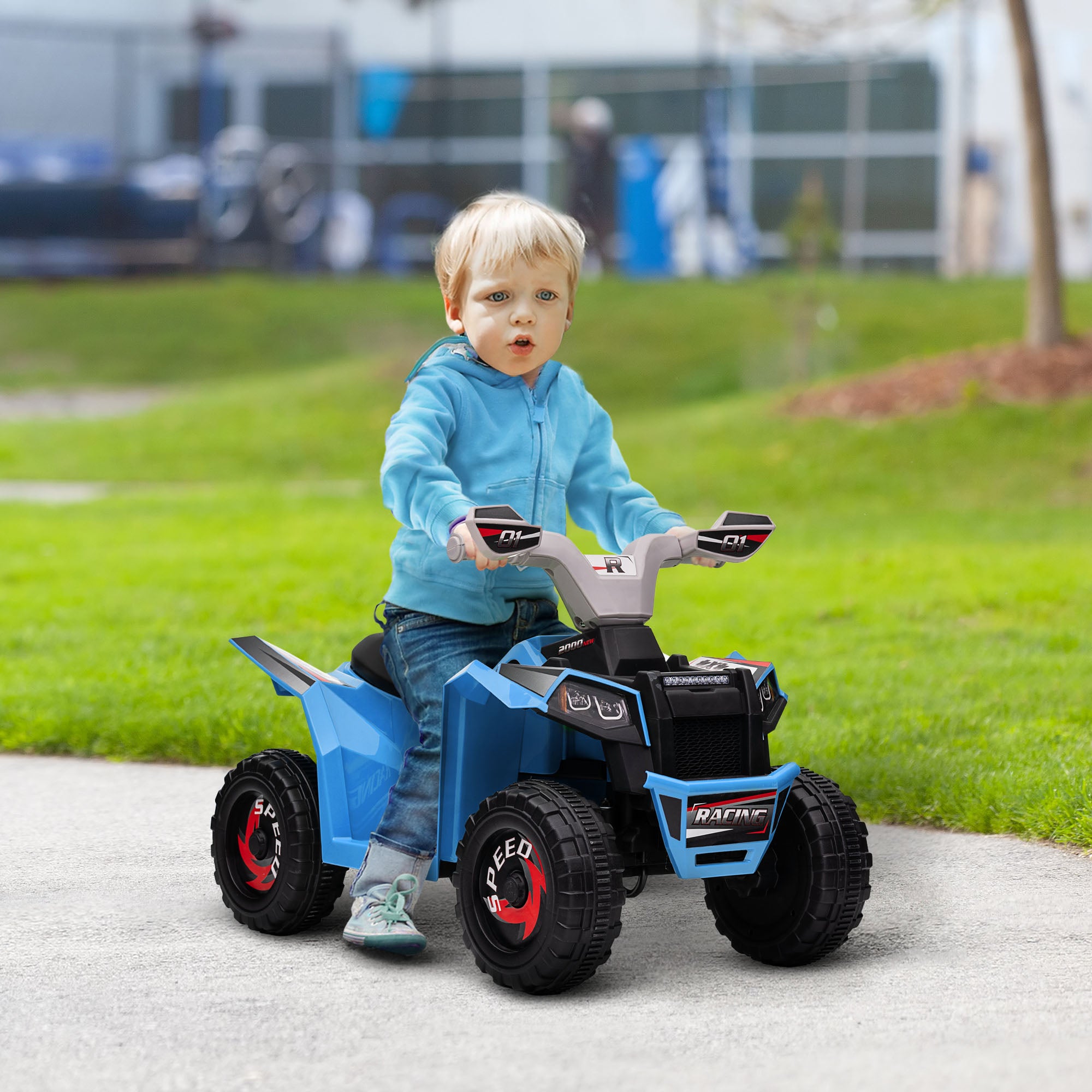 HOMCOM Elektro-Kinderquad, 2,5 km/h, Vorwärts- & Rückwärtsgang, für 18-36 Monate, Blau