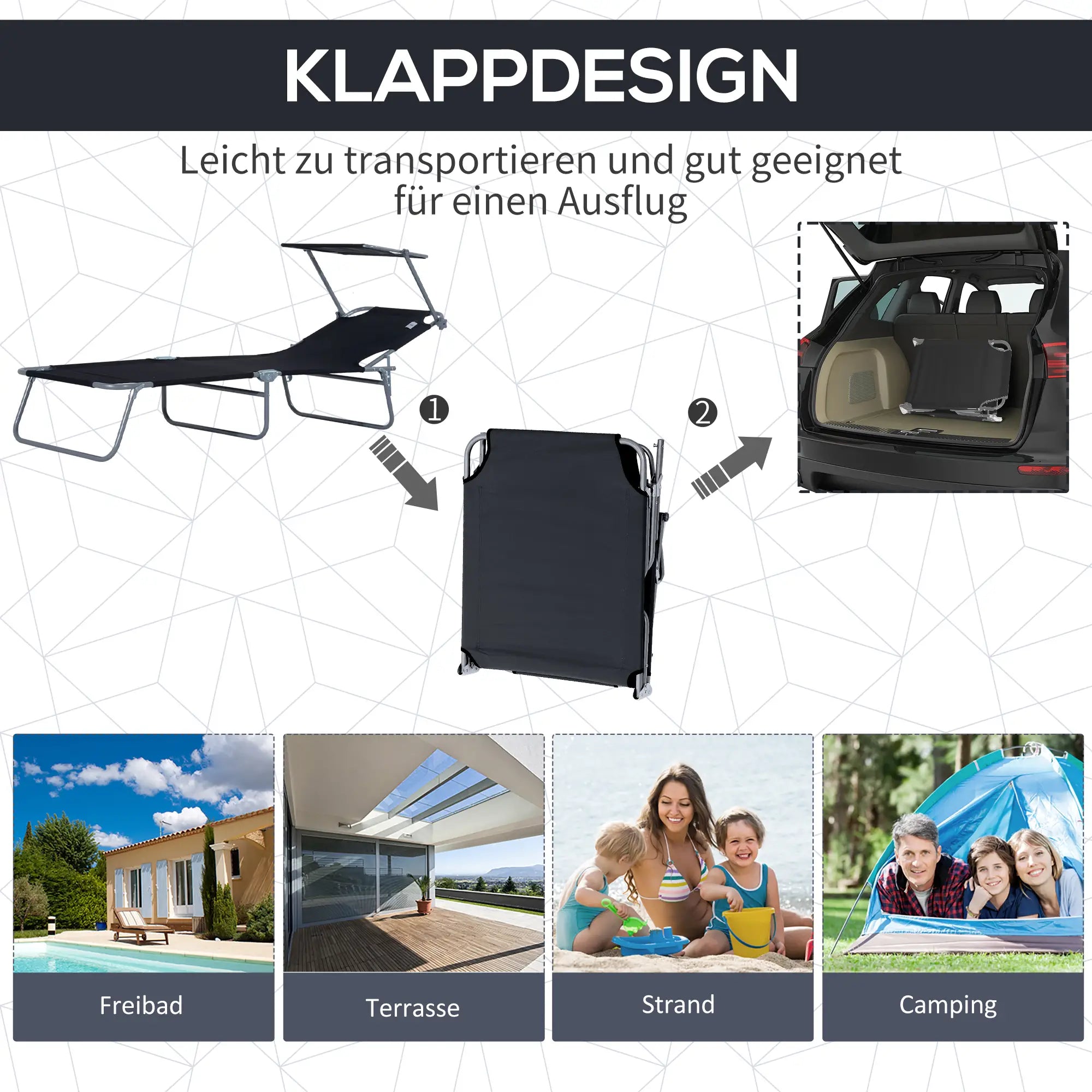 Outsunny klappbare Sonnenliege mit Sonnenschutz