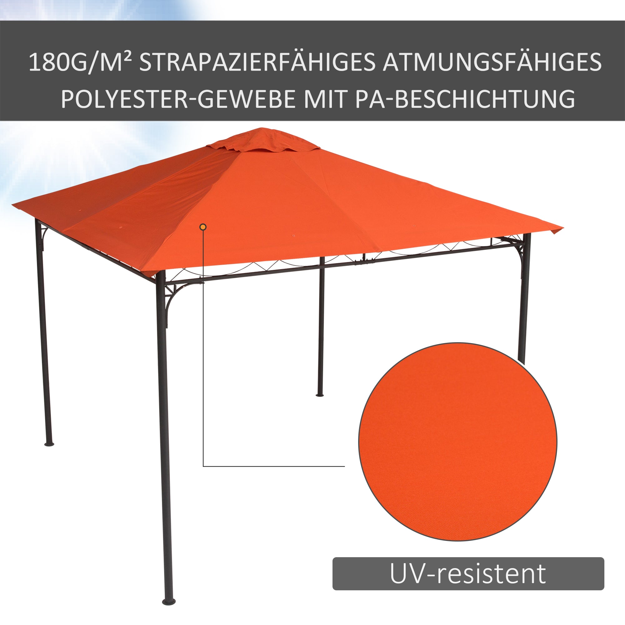 Outsunny Ersatzdach für Gartenpavillon, Polyester, 2,98 x 2,95 m, Orange
