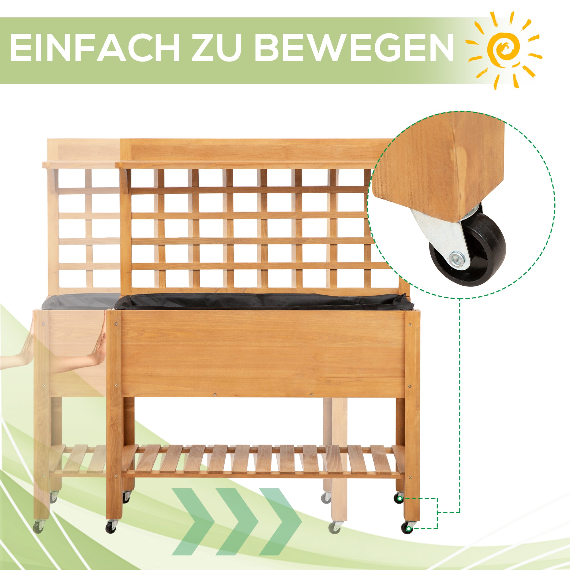 Outsunny Hochbeet Pflanztisch Blumentisch Arbeitstisch Gärtnertisch Gewächshaus Holzpflanztisch für Garten Balkon, 105 x 40 x 135 cm, Tanne, nicht gewebter Stoff, Braun