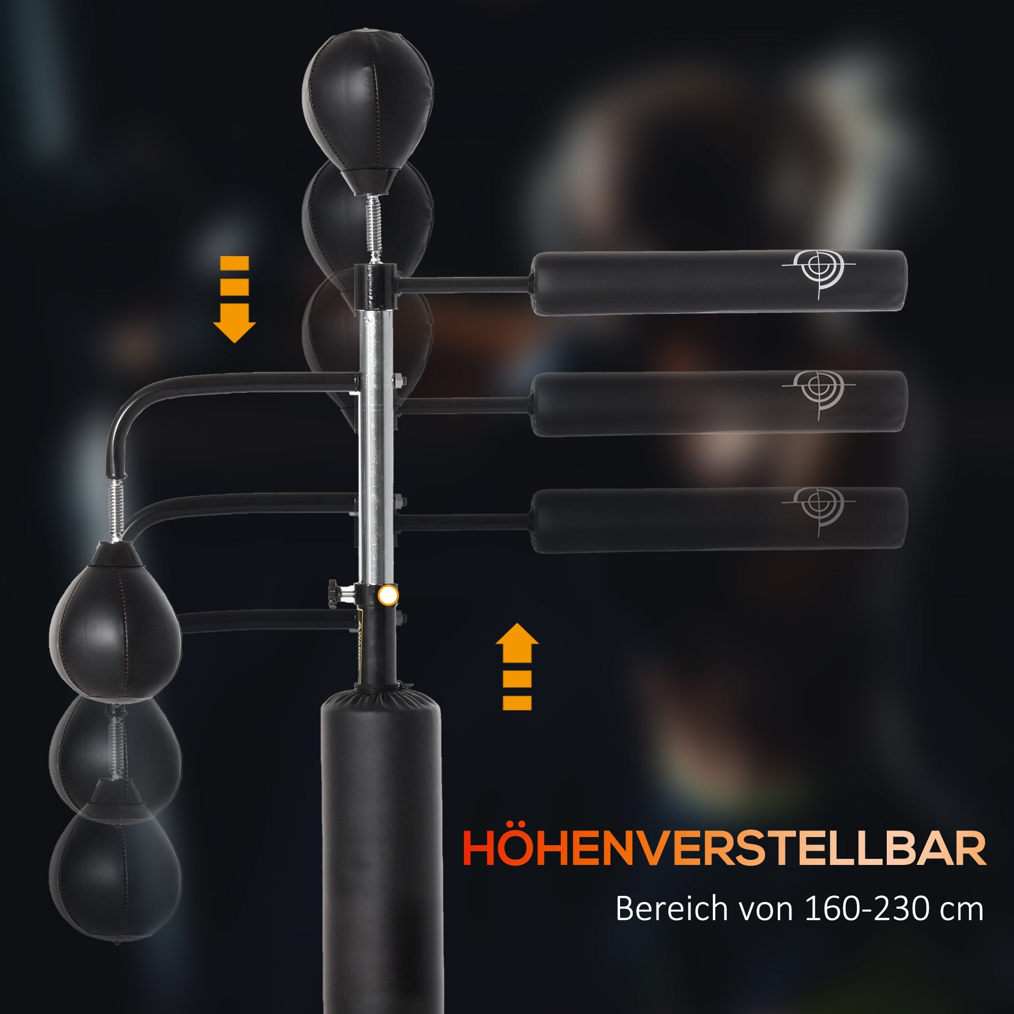 HOMCOM Boxstand Standbox-Trainer mit 2 Speedbällen Reflexstange und Saugnapf-Basis 160-230cm höhenverstellbar Geeignet für Erwachsene Jugendlichen Schwarz