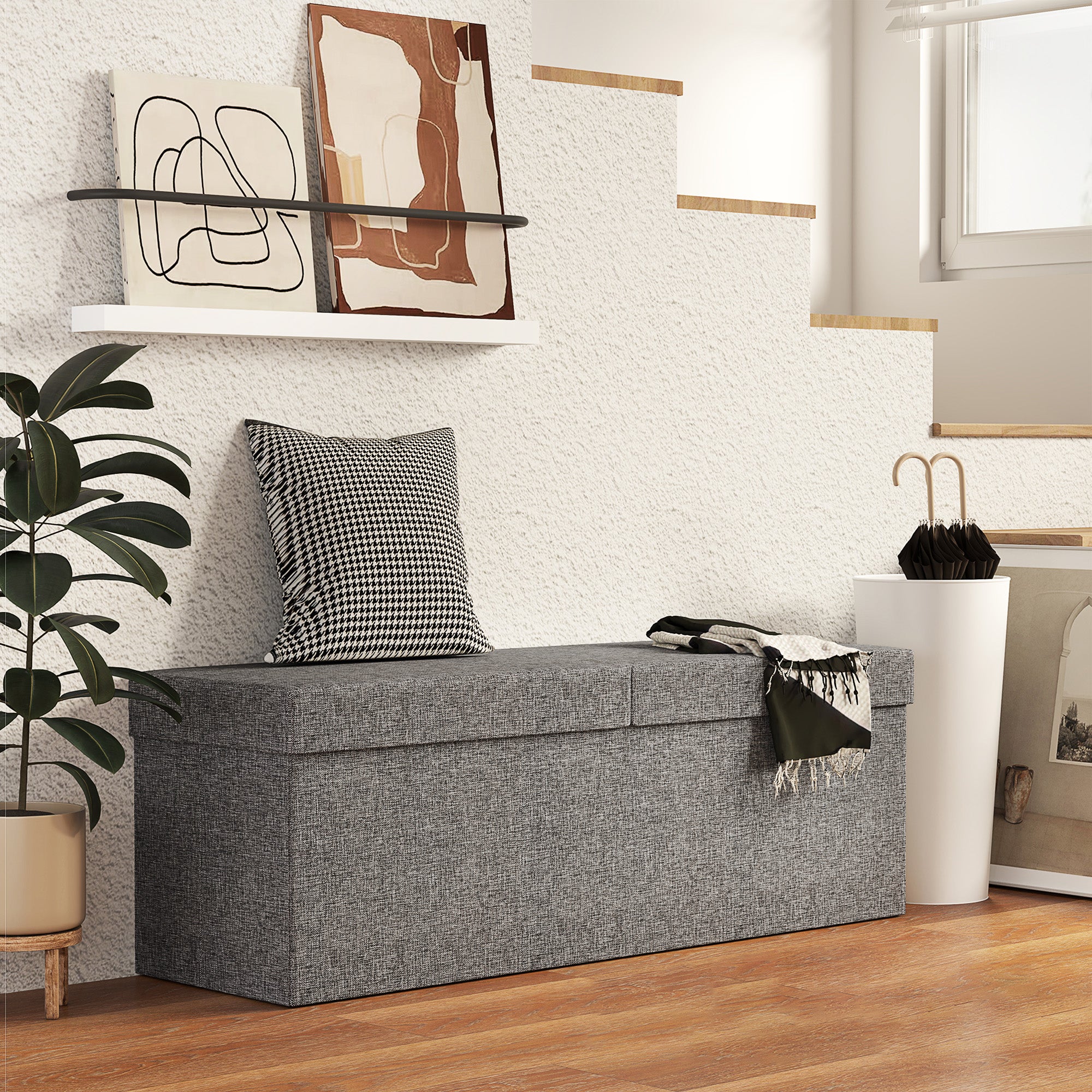 HOMCOM Fußhocker mit Stauraum, faltbares Design, weiche Polsterung, für Flur, Wohnzimmer, Schlafzimmer, Dunkelgrau