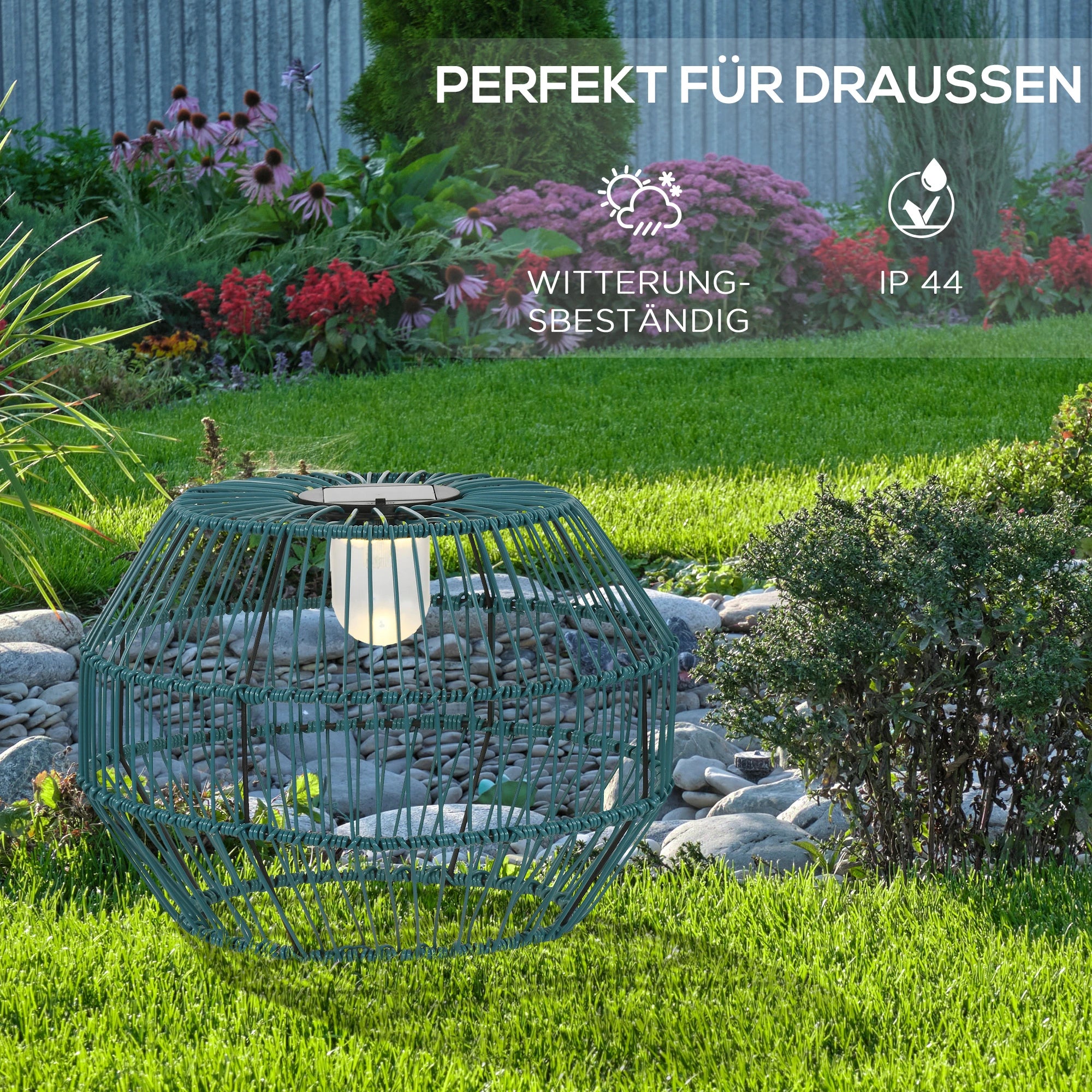 Outsunny Solar Außenleuchte Gartenbeleuchtung Gittergehäuse LED