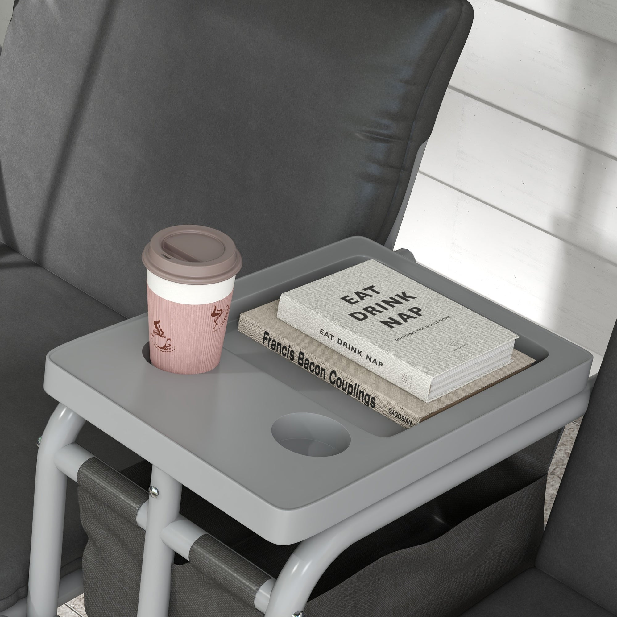 Outsunny Hollywoodschaukel, 2-Sitzer, mit Dach und Tisch, Metallrahmen, bis 180 kg, 175x110x165 cm, Schwarz