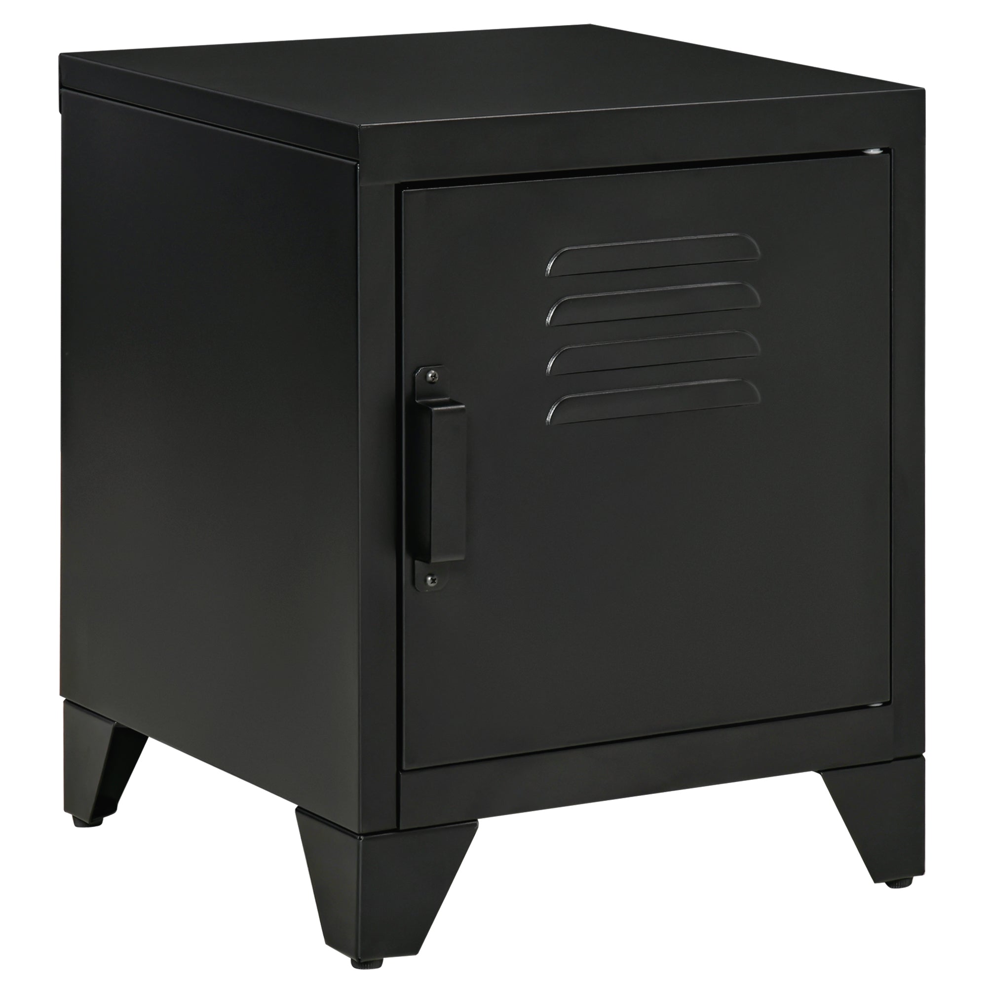 HOMCOM Nachttisch, Beistelltisch mit verstellbarem Regal, Tür, Nachtschrank für Schlafzimmer, Wohnzimmer, Metall, Schwarz, 50 x 40 x 47,5 cm