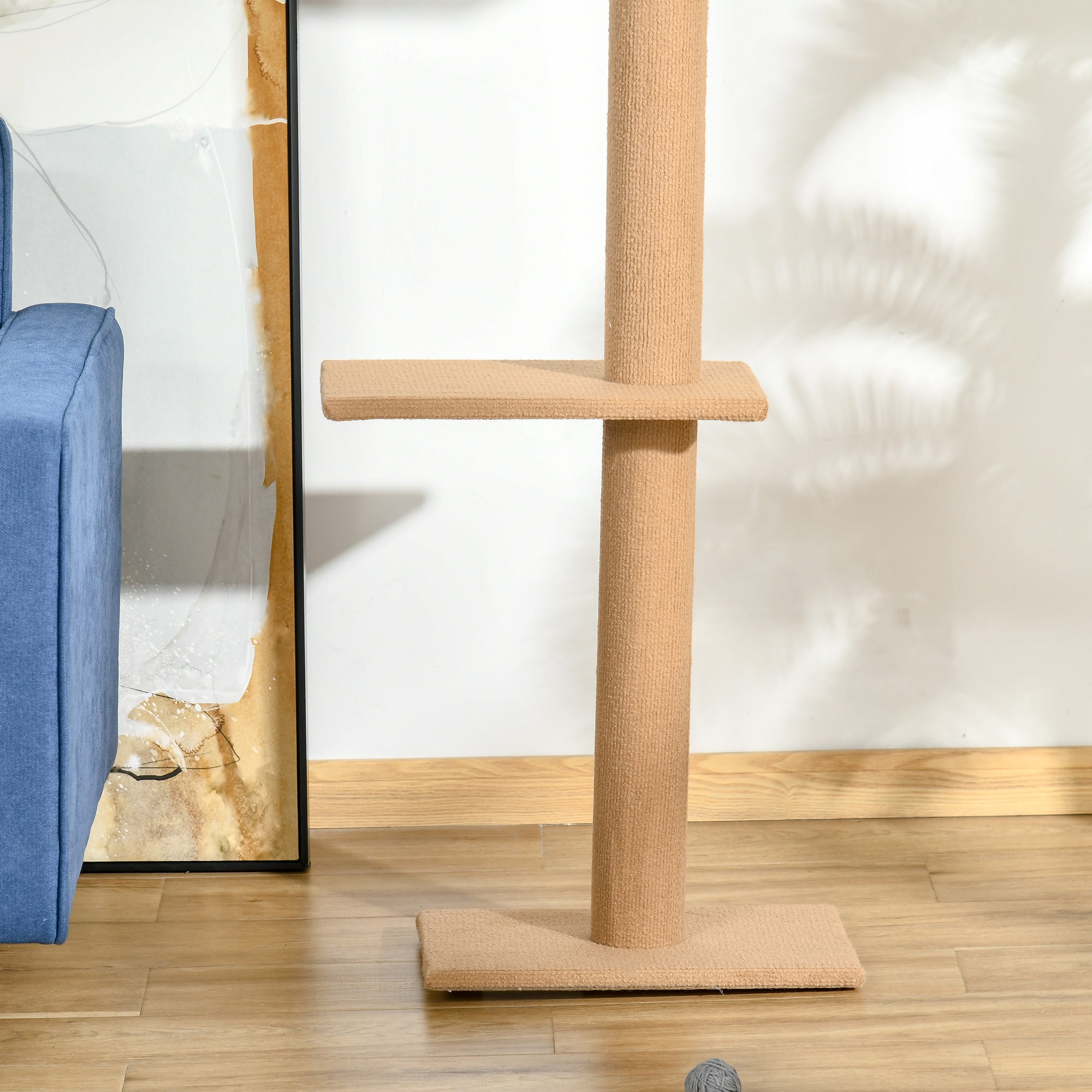 PawHut Kratzbaum Deckenhoch, 228-260 cm Höhenverstellbarer Katzenbaum Kletterbaum für Katzen mit 3 Ebenen, Katzenkratzbaum, Spielbaum vom Boden bis zur Decke Hellbraun