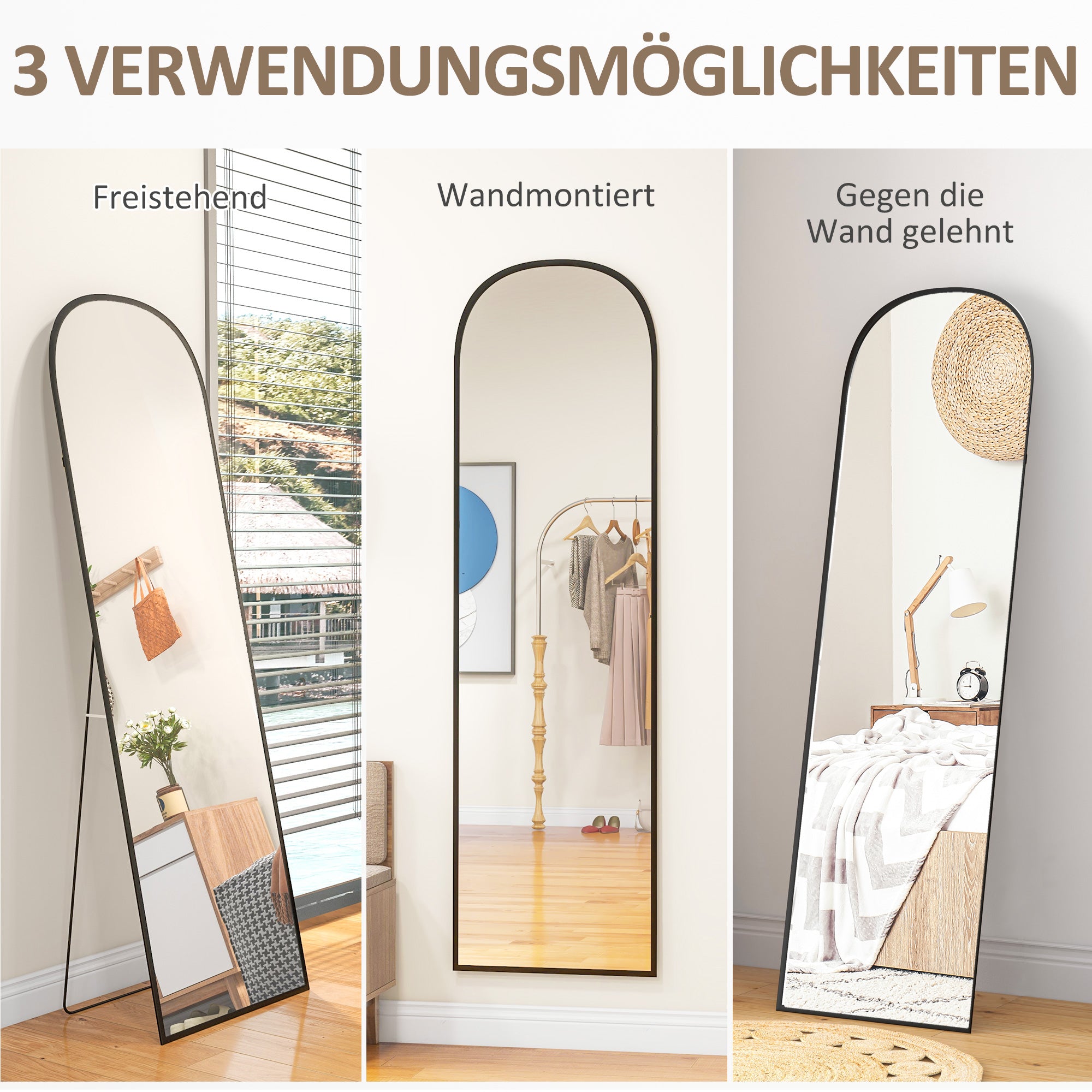 HOMCOM Standspiegel, Ganzkörperspiegel, modernes Design, 50 cm x 1,5 cm x 161,5 cm, Schwarz