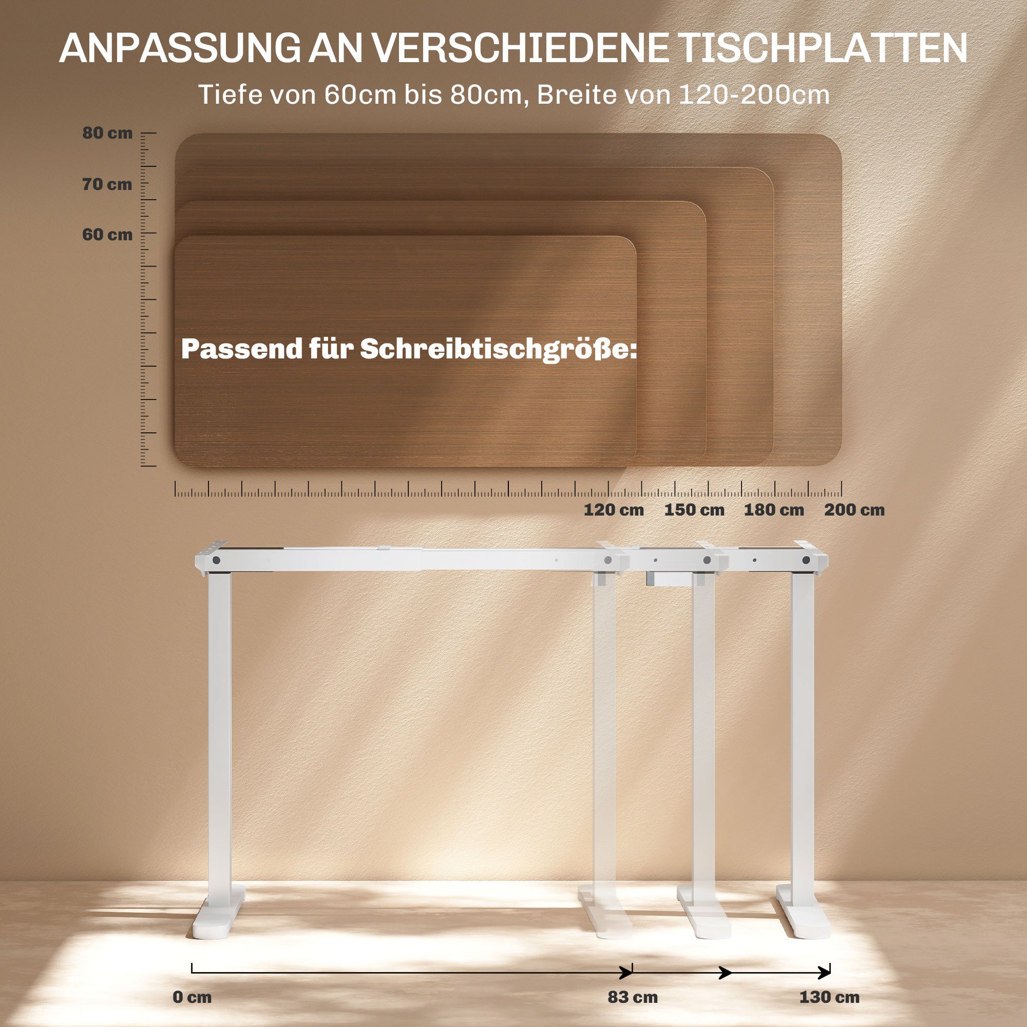 HOMCOM Elektrisches Schreibtischgestell, höhenverstellbar, mit Speicherfunktion, Stahl, Weiß