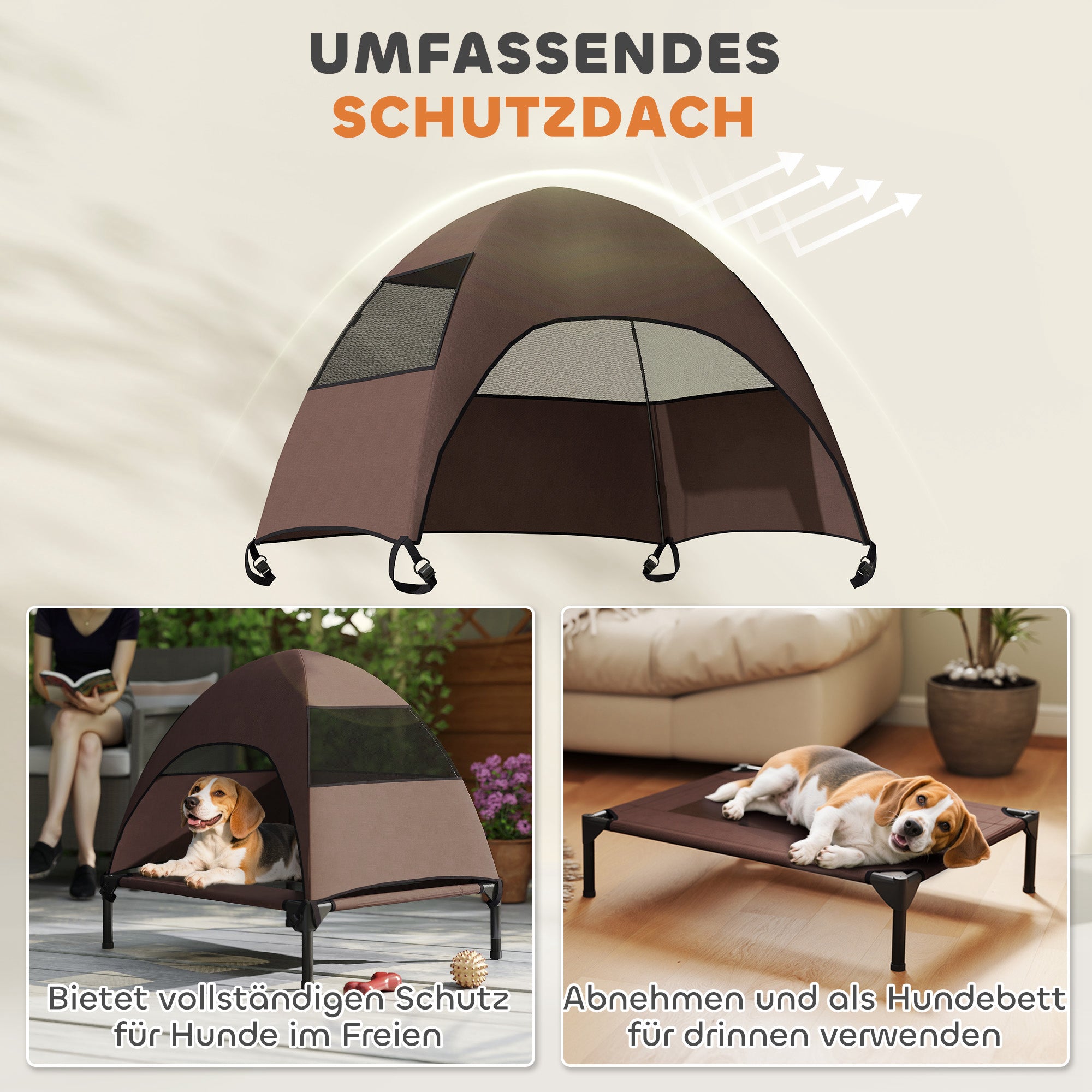 PawHut Hundeliege Outdoor mit Dach, Erhöhtes Hundebett für Mittelgroße Hunde, 76 x 61 x 71cm, Kaffee